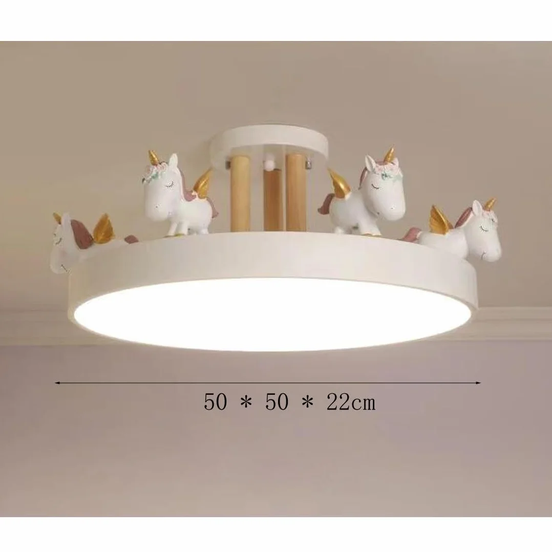 Lampa sufitowa do pokoju dziecięcego, biała, jednorożec, lampa LED, ściemniana, nowoczesna lampa sufitowa dla dzieci z pilotem zdalnego sterowania, 50 cm, okrągły akrylowy klosz, dekoracyjny żyrandol