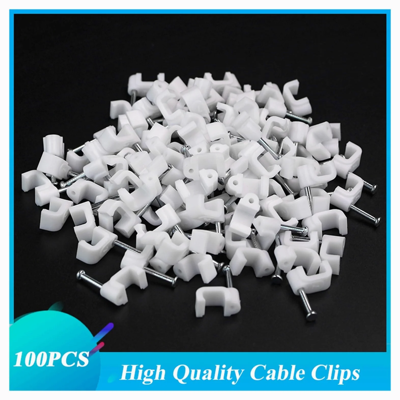 Zaciski do kabli z gwoździami, 100 sztuk Okrągłe 4 mm 6 8 10 Plastikowe zaciski drutu Organizator na sznurki(Round 10mm 100PCS)
