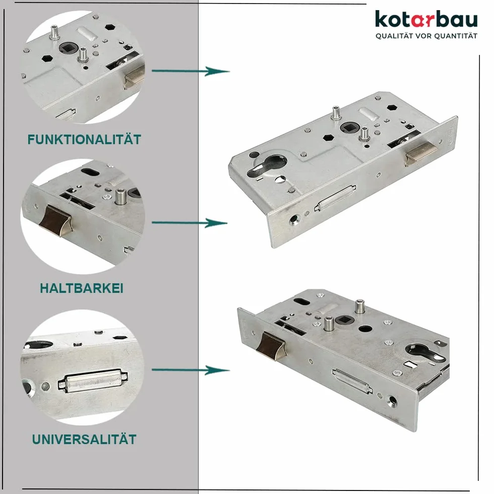 KOTARBAU® Zamek wpuszczany 72/55/40 mm ocynkowany do bram bramy uniwersalne do prawej i lewej strony