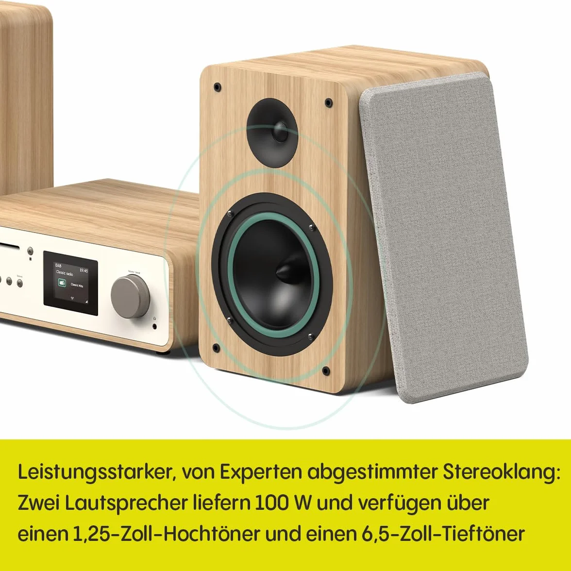 Pure Classic Stereo HiFi Music System 100 W Radio Internetowe DAB+ FM Bluetooth CD USB Spotify Connect Cotton White Oak