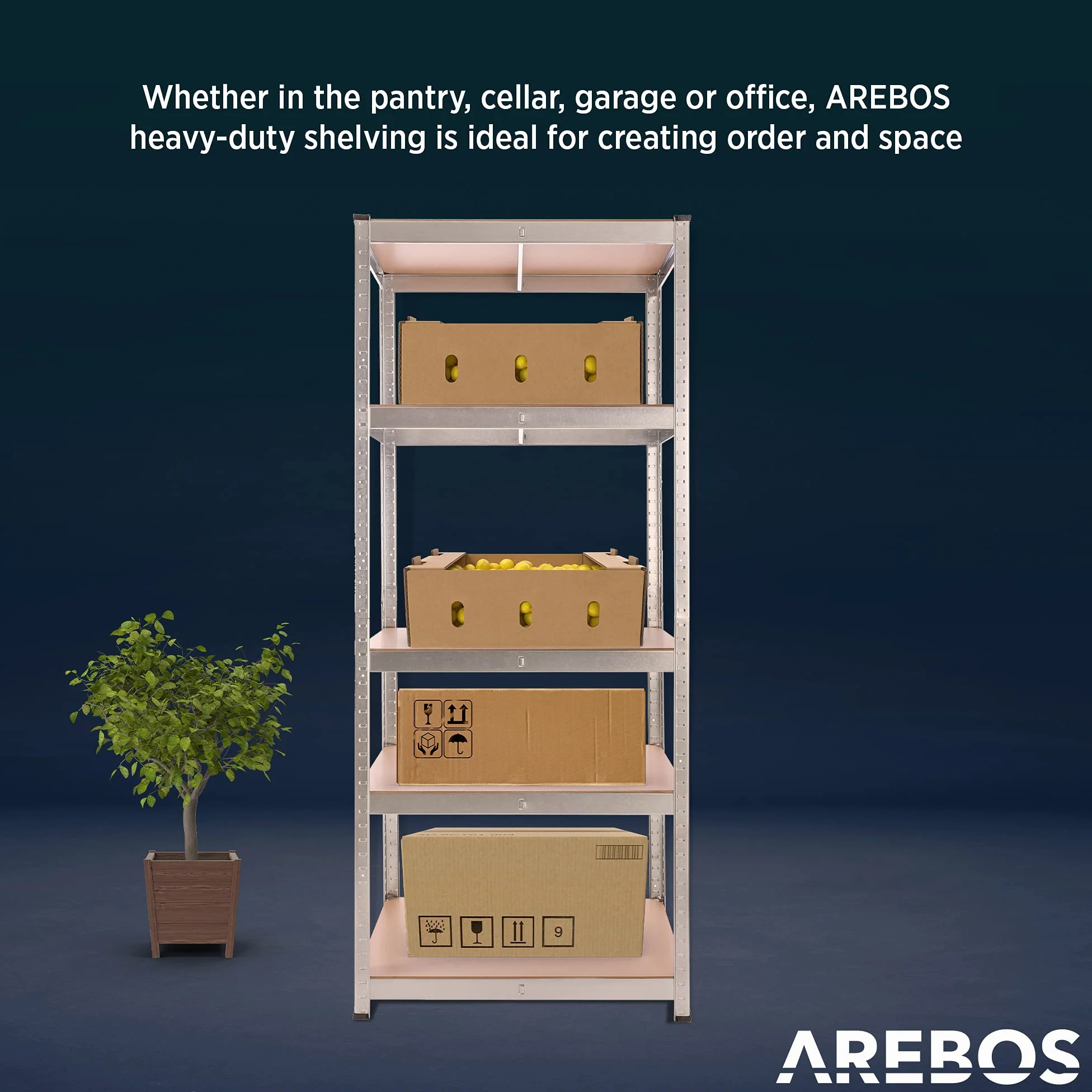 Arebos 2x Regał do dużych obciążeń | Regał piwniczny | Regał magazynowy | Regał bezśrubowy | 180x75x45cm | 5 paneli MDF | Zestaw 2 | 875kg
