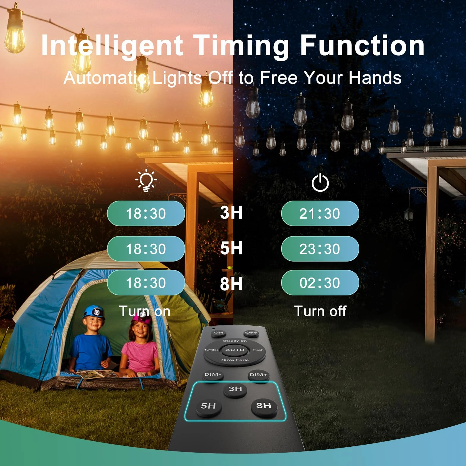 Quntis Łańcuch świetlny 31 m, IP65, nietłukące się żarówki, pilot, ładowanie solarne/USB C, timer, automatyczne ściemnianie, wodoszczelny, do ogrodu, na balkon, taras, imprezę, podwórko