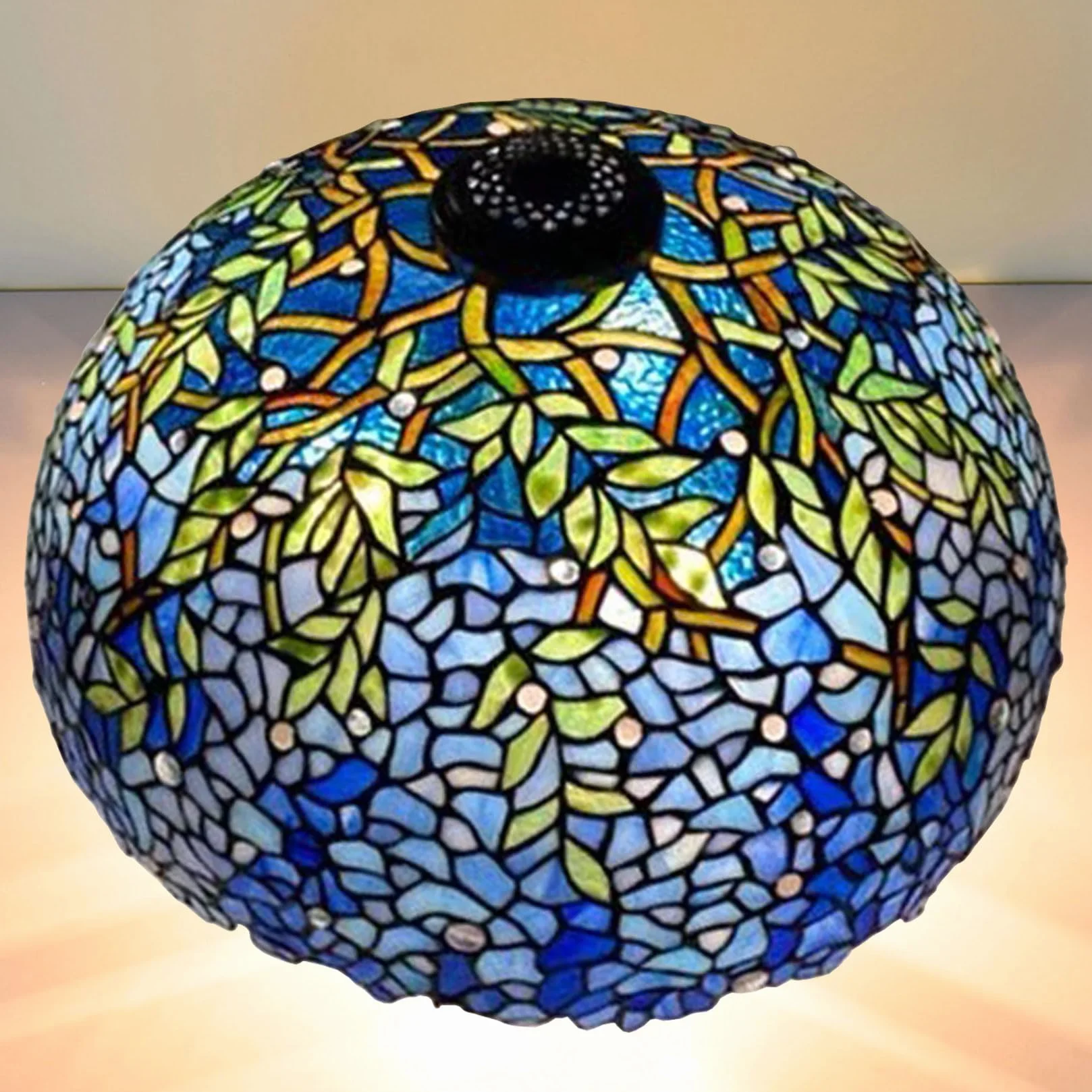 Klosz do lampy Tiffany W20H13 cali, niebieski, witrażowy, abażur z glicynii, dekoracja świąteczna do domu i biura, klosz do lamp stołowych, lampa wisząca na podłogę, lampa wis，
