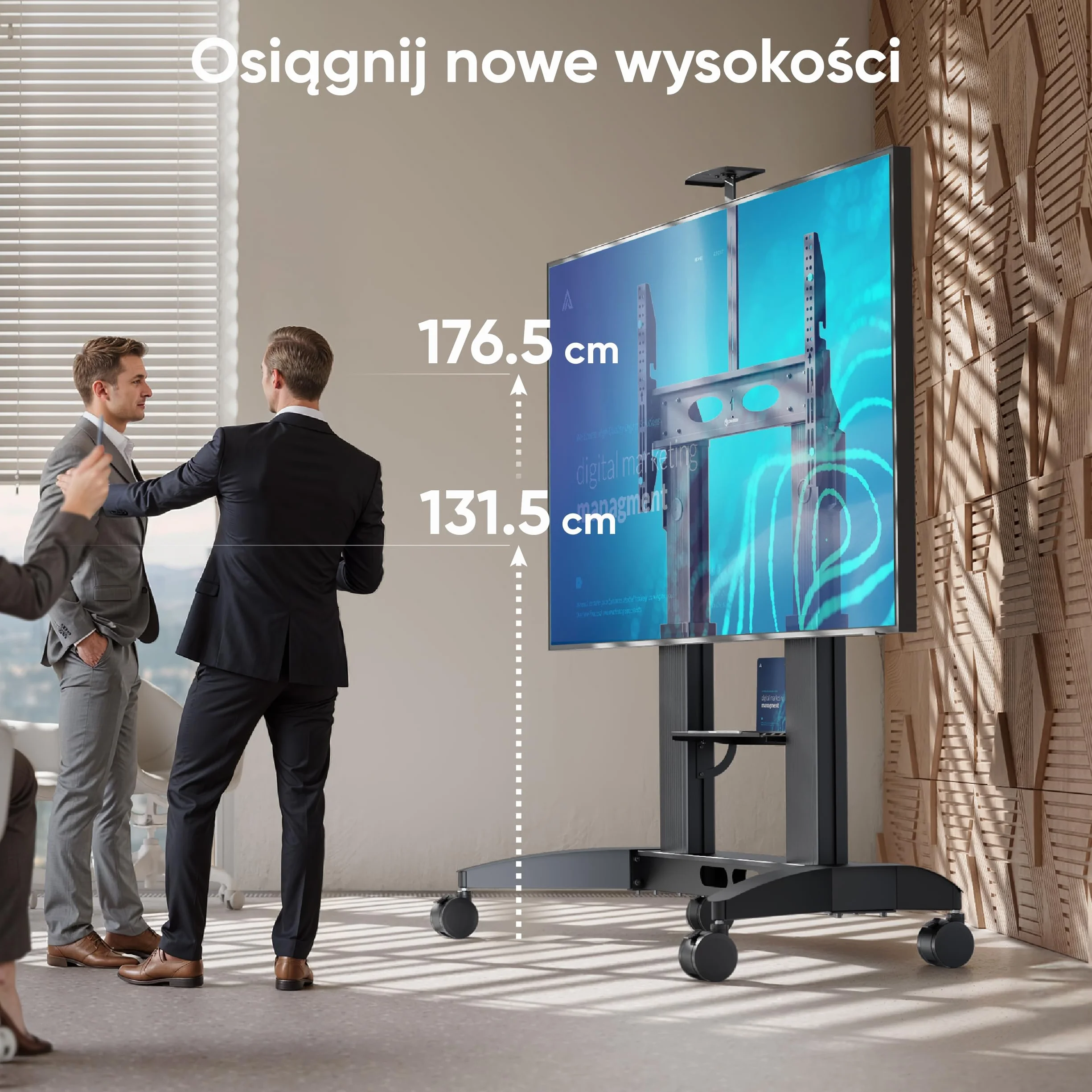 ONKRON Mobilny Stojak TV 32-75 cali, Nośność 60 kg, VESA 200x200-600x400, Regulacja Wysokości, Półka AV, Czarny