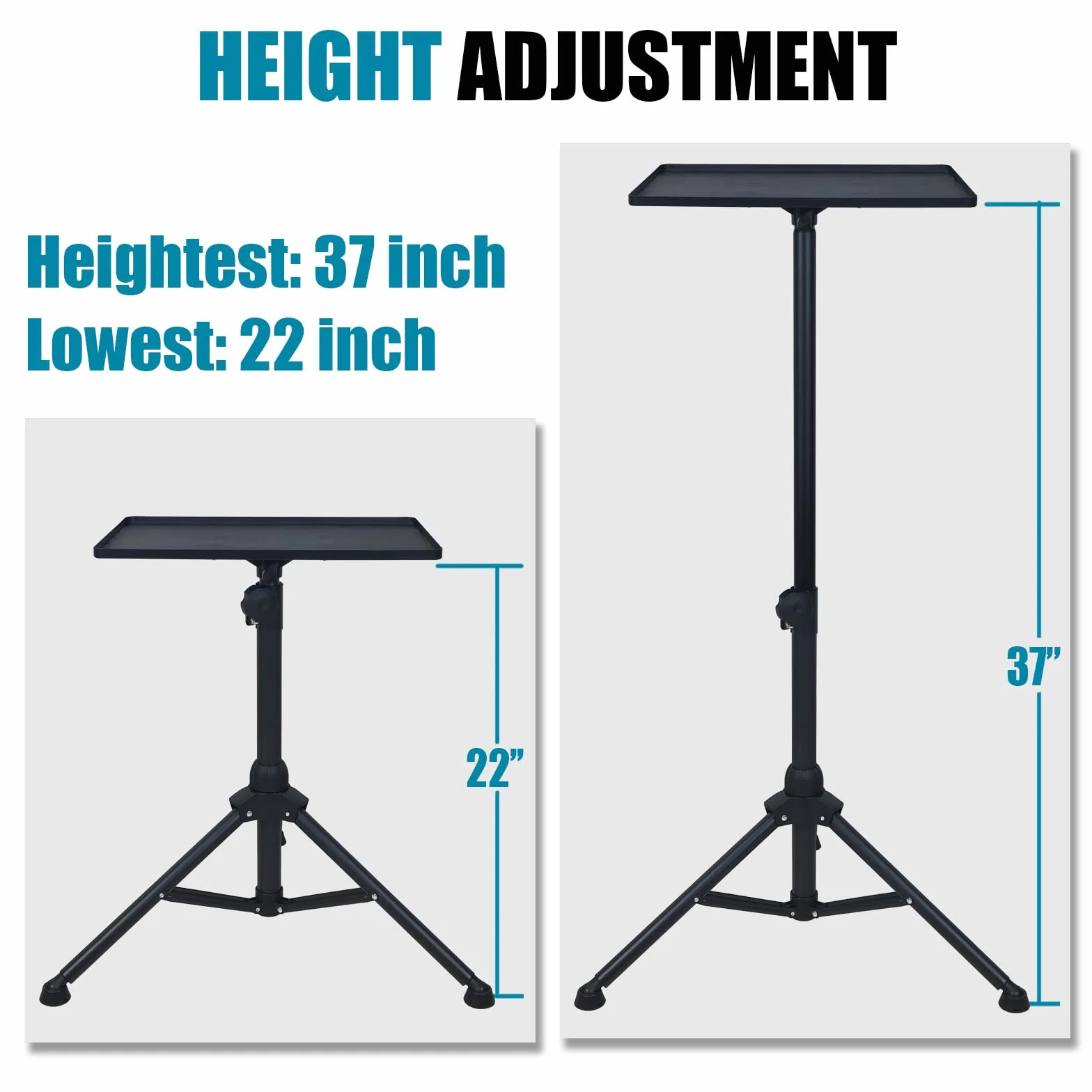 GLEAM Stojak na projektor, duża taca 39 cm (dł.) x 29 cm (szer.) wysokość od 61 cm do 81 cm na laptopa, projektor, sprzęt DJ 1