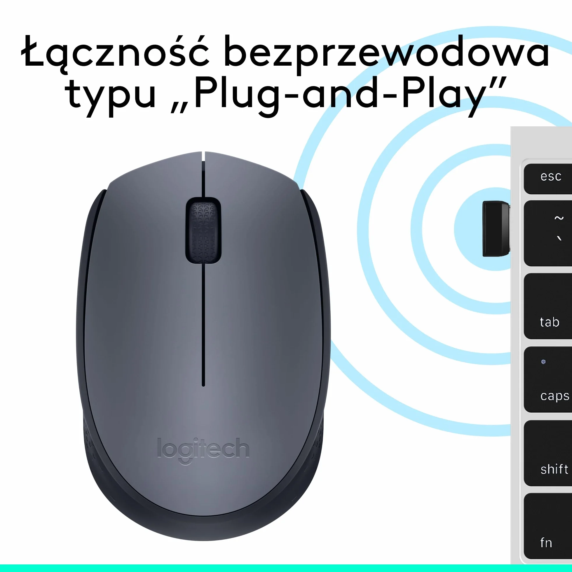 Logitech M170 Mysz bezprzewodowa, 2,4 GHz z nanoodbiornikiem USB, optyczne śledzenie ruchów, 12-miesięczna żywotność baterii, oburęczna, PC / Mac / Laptop - Szary