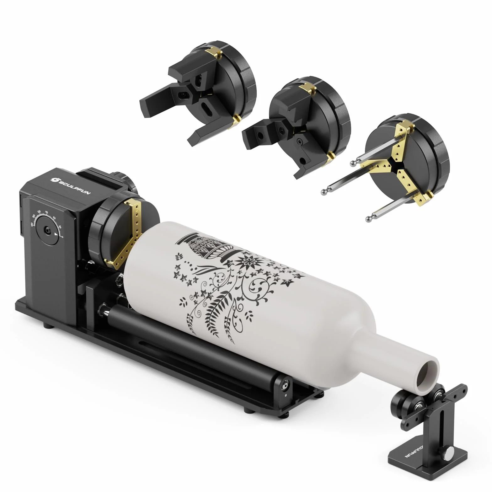 SCULPFUN RA Pro Max obrotowy uchwyt obrotowy 4 w 1 Laserowa maszyna do grawerowania laserowego regulowany kąt 180° podwójny wspornik przedłużający koło obróbka cylindrycznych obiektów
