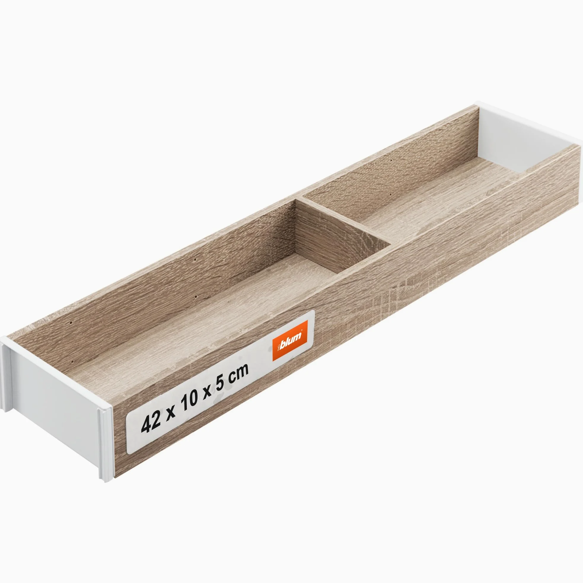 blum AMBIA-LINE organizer szuflady w premium dekorze drewna | idealny kuchnia, łazienka, garderoba | użycie modułowe i pewne trzymanie dzięki nóżkom antypoślizgowym | 42×10×5 cm| Dąb Bardolino