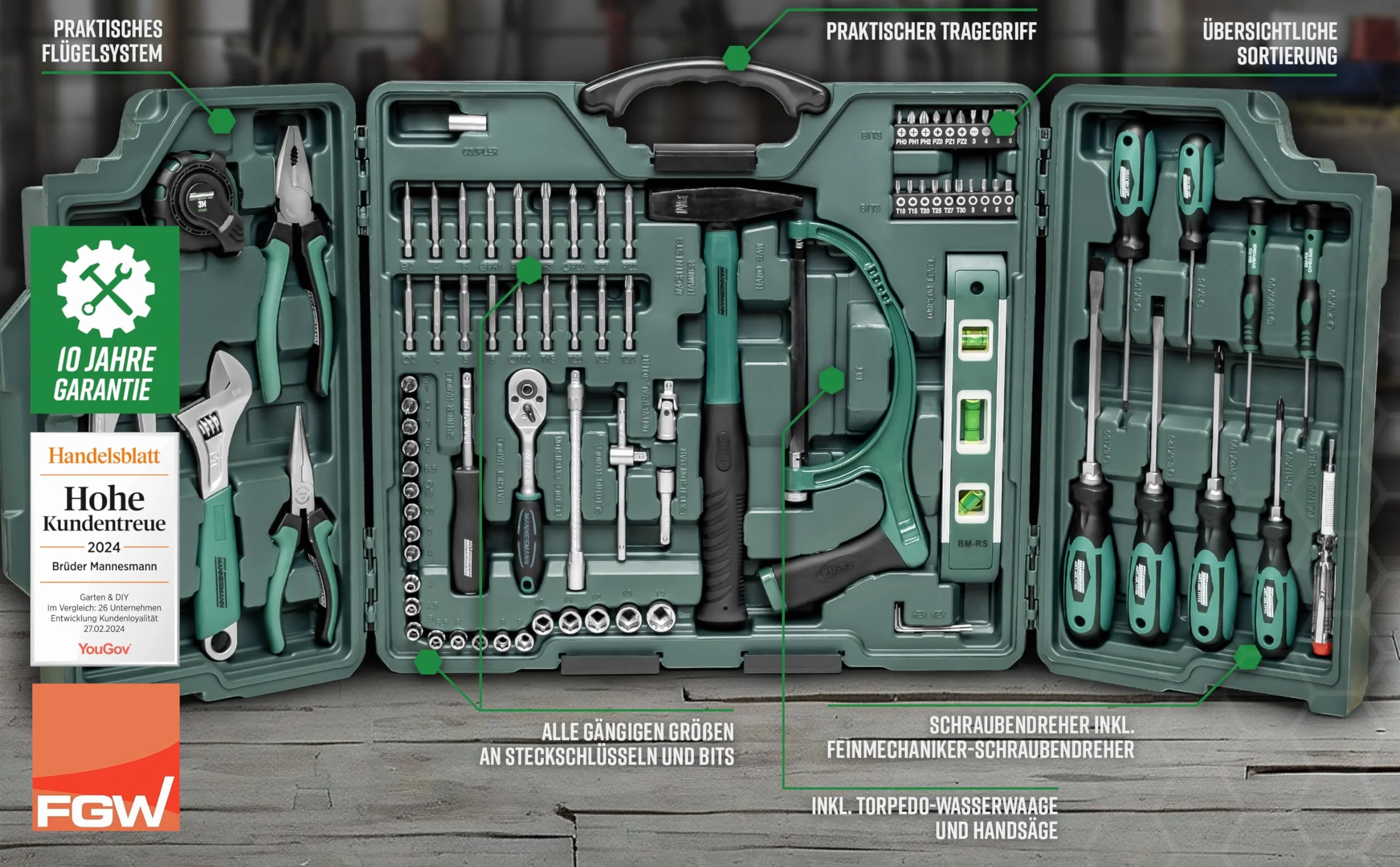 Brüder Mannesmann M29085 Premium uniwersalna walizka na narzędzia gospodarstwa domowego, 89-częściowa