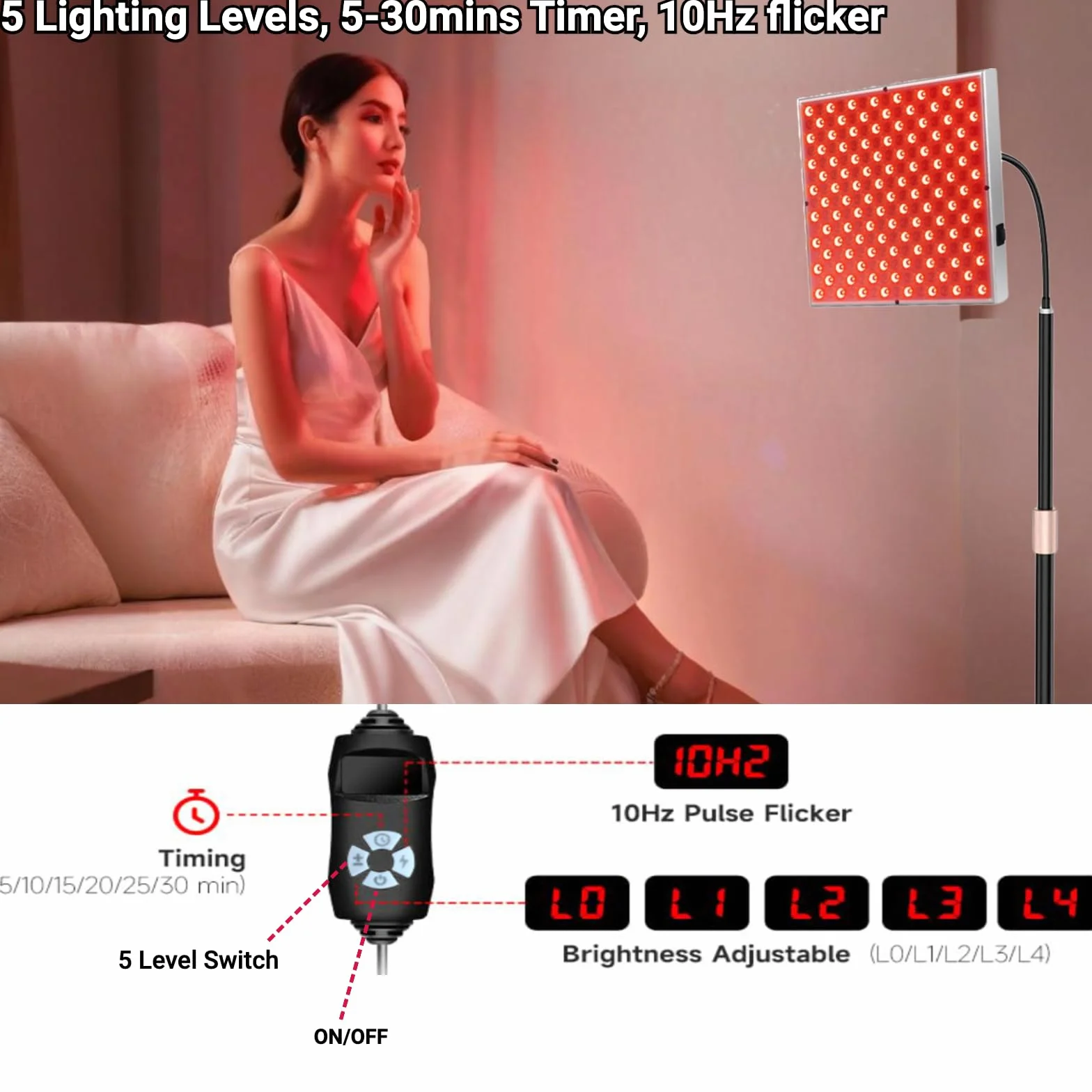 225 LED Lampa panelowa do terapii światłem czerwonym, 660nm i 850nm Urządzenie do terapii światłem czerwonym bliskiej podczerwieni do całego ciała,twarzy,szyi,pleców,ramion,talii,kolan,łagodzenie bólu