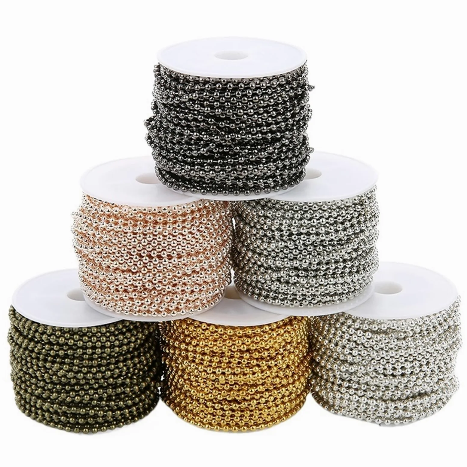 Łańcuszek kulkowy 40 jardów łańcuszek kulkowy z koralikami do samodzielnego tworzenia półproduktów do wyrobu biżuterii(Rhodium,Dia 2.4mm)