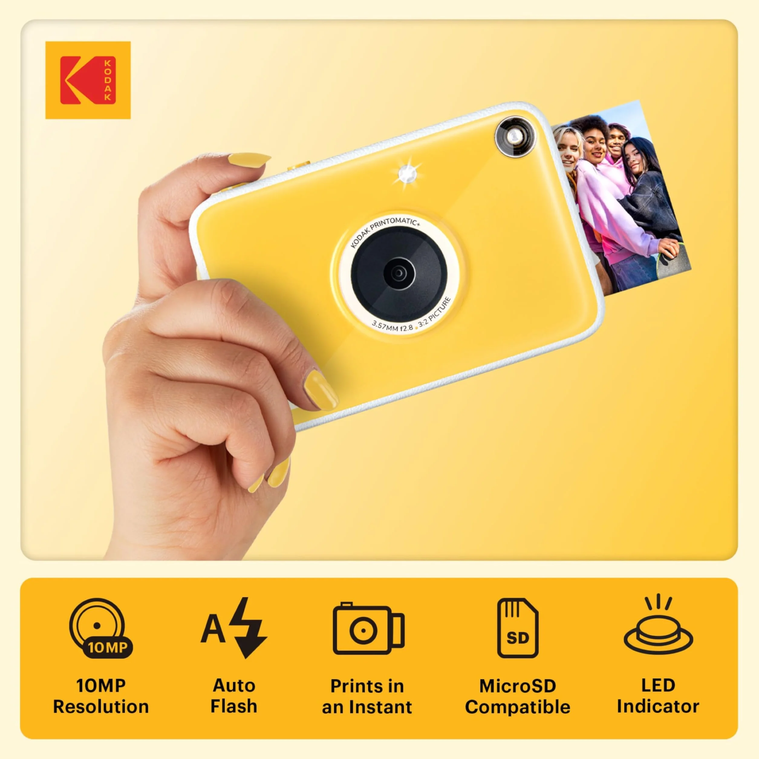 KODAK Printomatic+ 10MP Kolorowy Aparat Natychmiastowy Zestaw Prezentowy z Etui, Papierem Zink 20 ark., Albumem i Naklejkami – Żółty