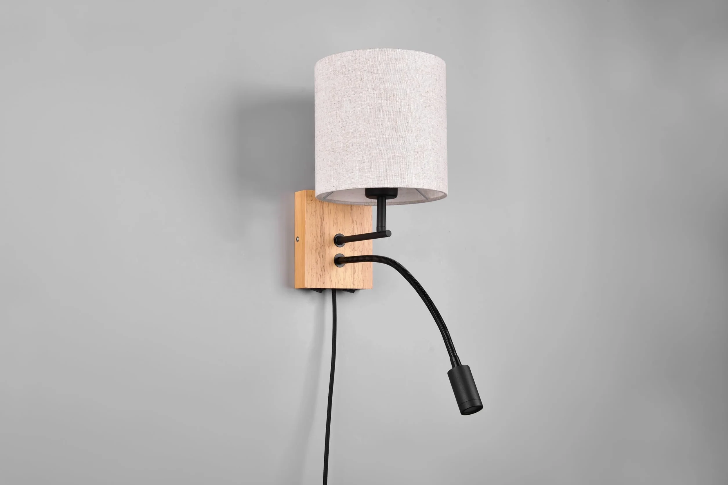 Trio Leuchten Kinkiet NILAM naturalne drewno abażur E27 LED 3,1 W Flex Connect