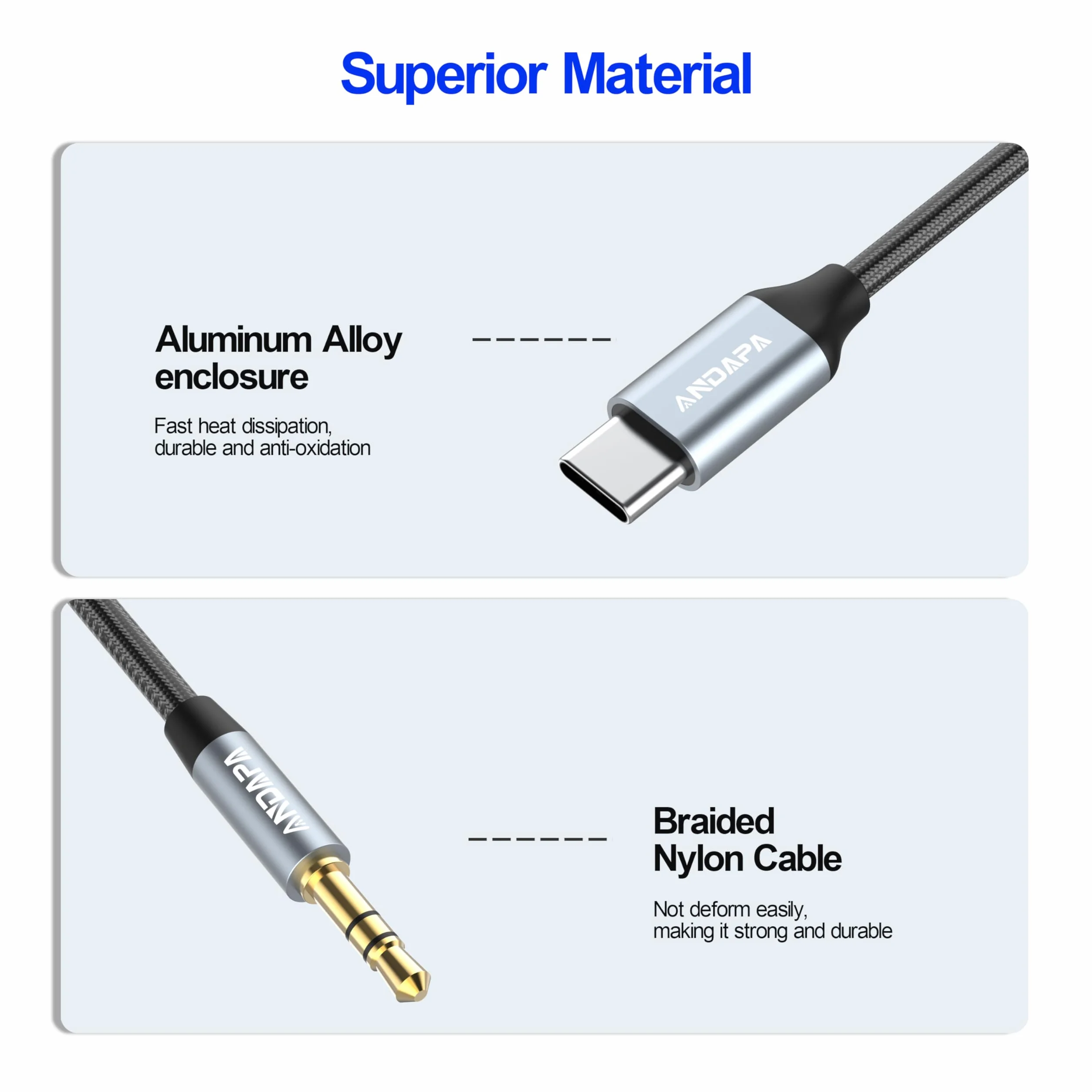 ANDAPA Kabel Audio Aux USB-C na 3,5 mm 1 m Kompatybilny z iPhone 15 Pro Max Plus Samsung S24 S23 S22 S21 Pixel 4 5 XL iPad Pro