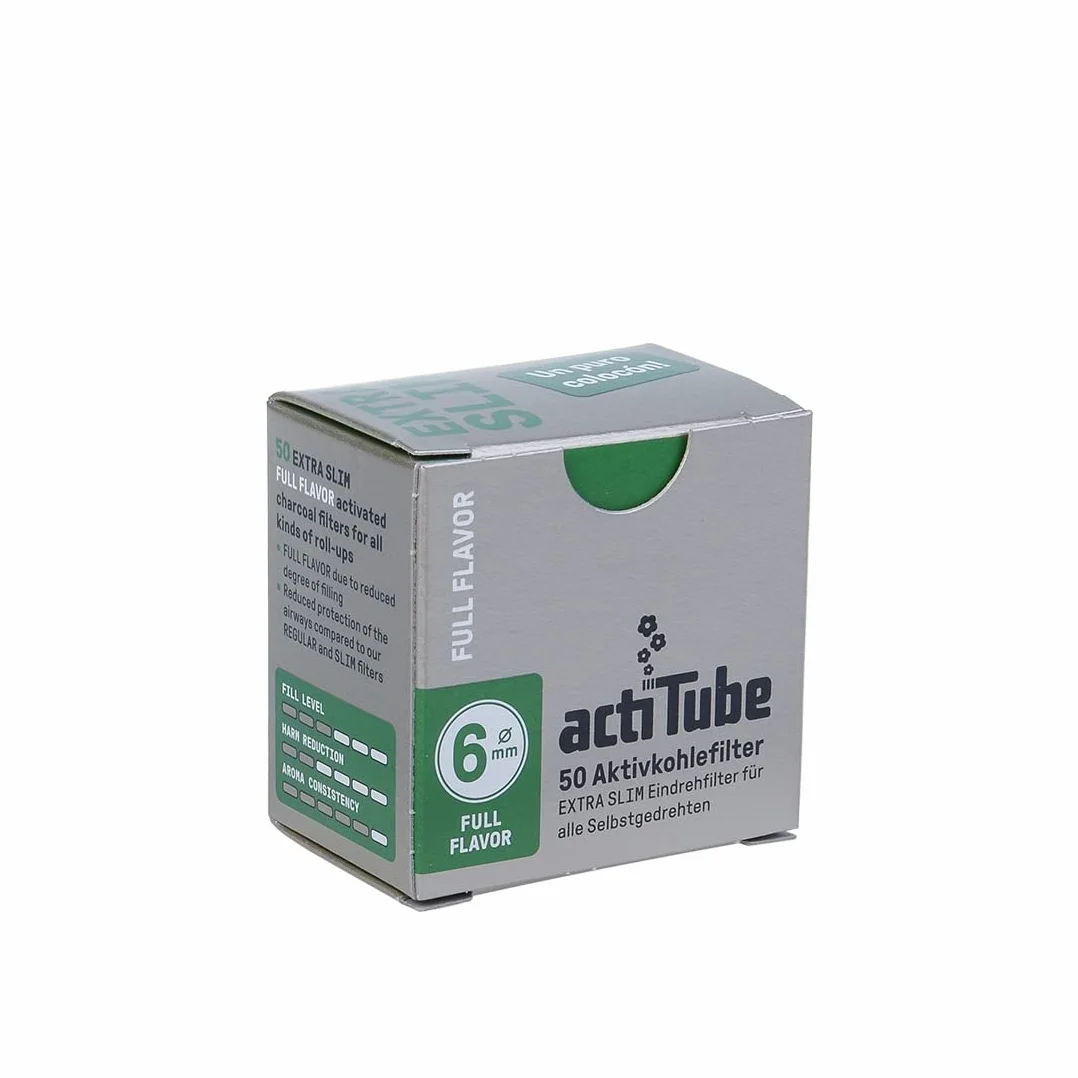 actiTube Filtr z węglem aktywnym, ekstra cienki, średnica 6 mm, 50 filtrów w opakowaniu, 1 wyświetlacz (500 filtrów)
