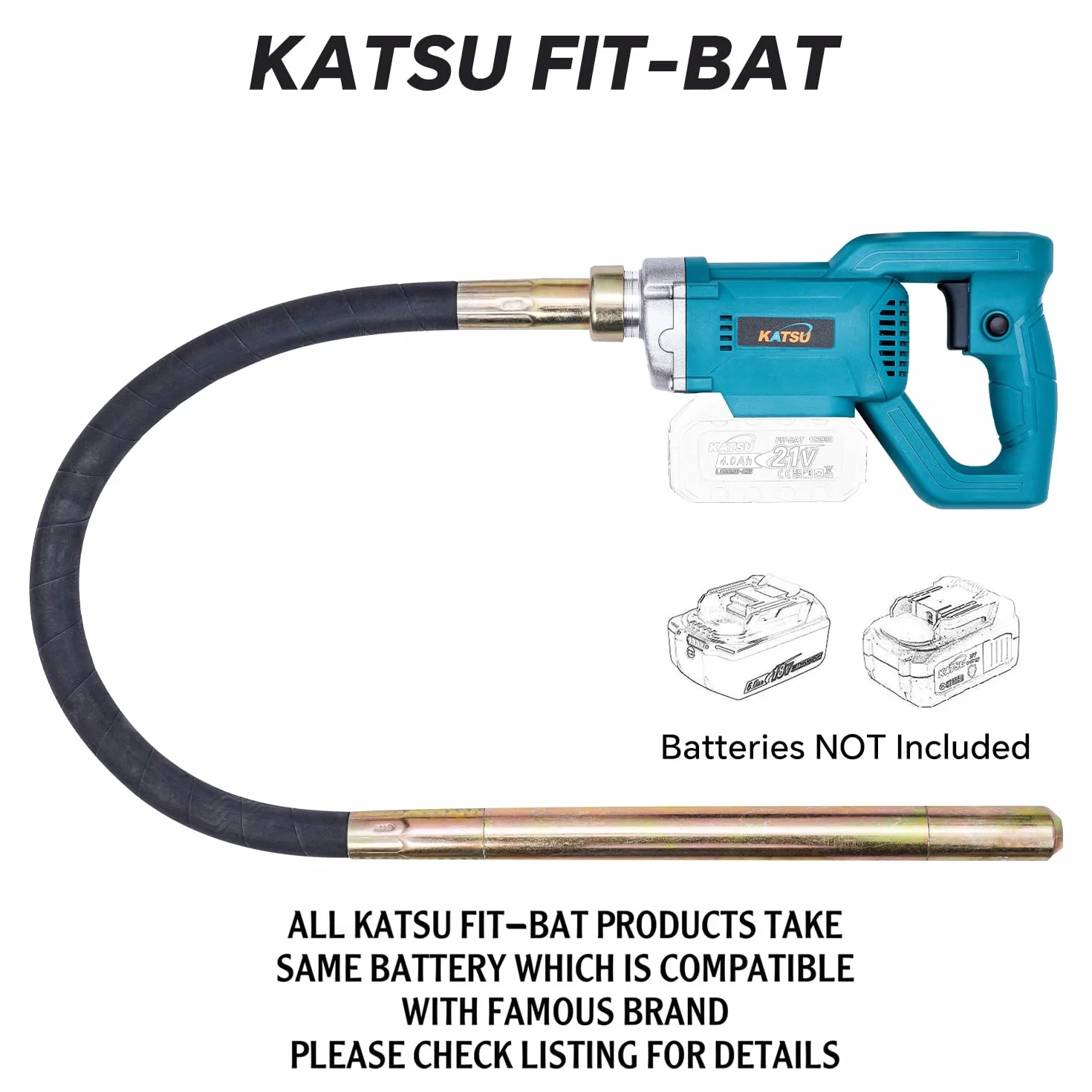 KATSU FIT-BAT 21V bezszczotkowy zagęszczacz do betonu z wężem 1,2 m i wałem 35 mm