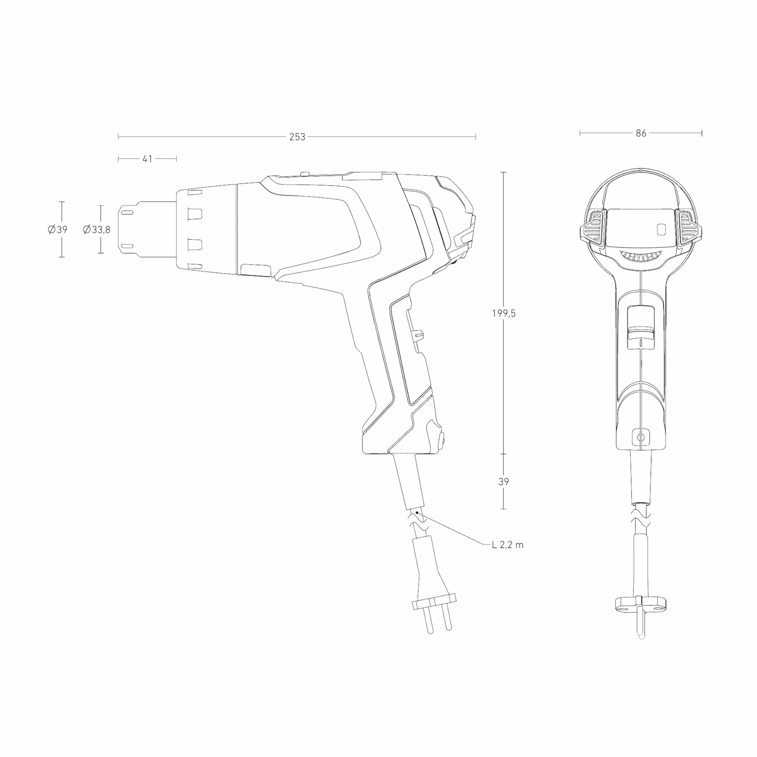 Steinel Pistolet grzewczy HM 1920 E, 2000 W, 80-600°C, pistolet na gorące powietrze z grzałką ceramiczną, do obkurczania, foliowania i zgrzewania tworzyw sztucznych