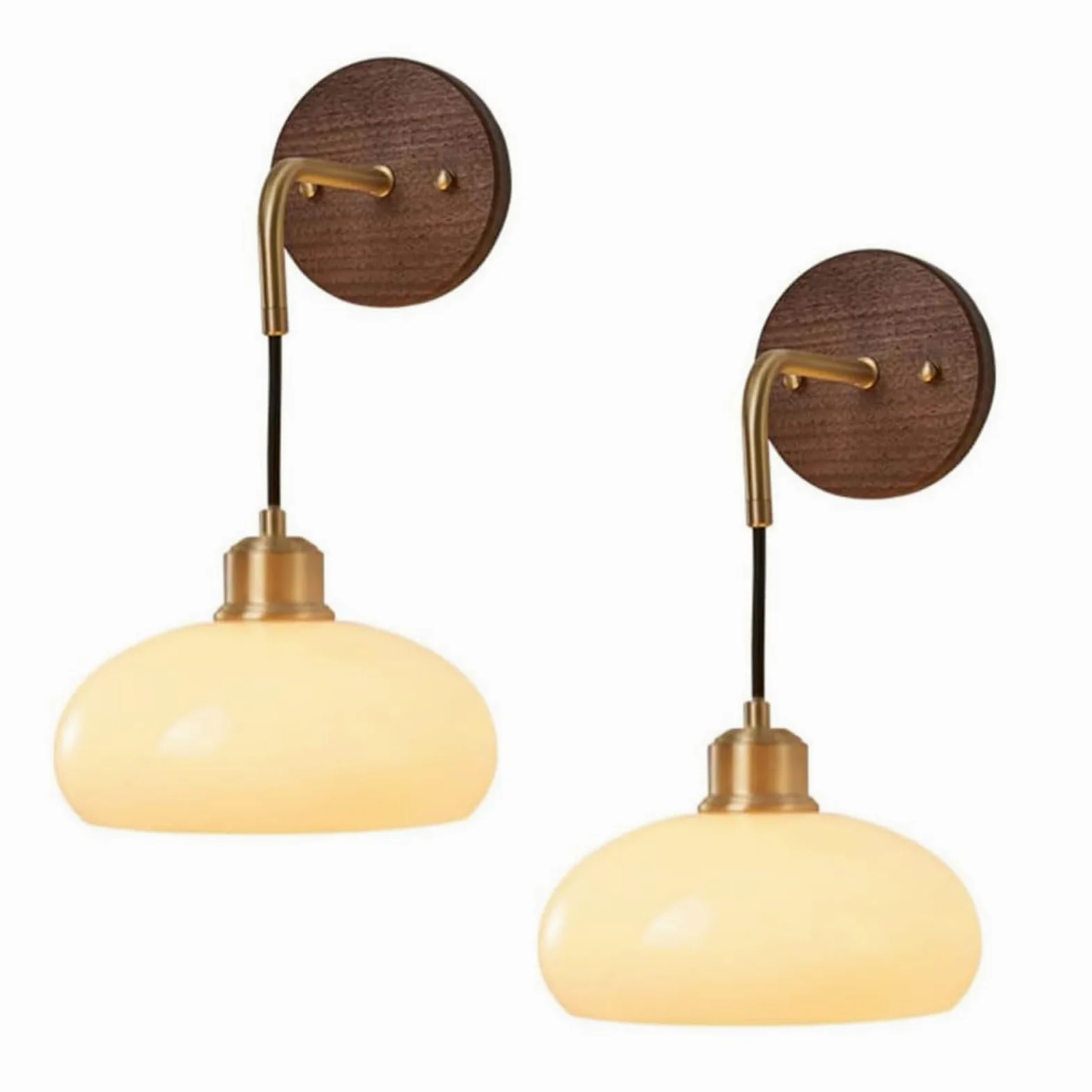 Regulowana Lampa ścienna W Stylu Retro Z Orzecha Włoskiego, Z Mosiężną Podstawą E27, Wiszącym Kloszem Z Kremowego Szkła, Odpowiednia Do Oświetlenia Ogrodu (2 Pack)