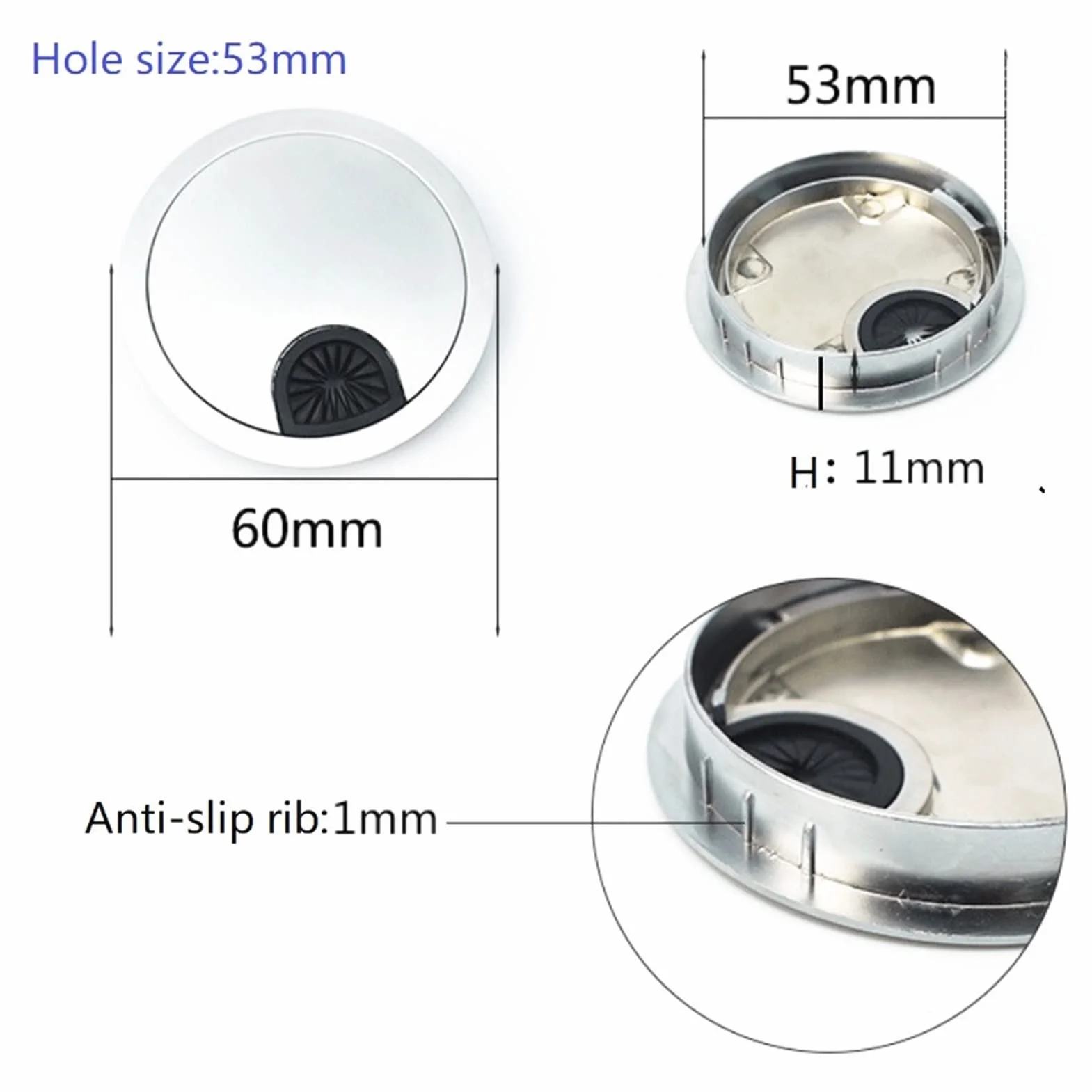 Przelotka na biurko, przelotka kabel 5 sztuk/partia stolik pod komputer wylot sprzęt meblowy ze stopu cynku pokrywa otworu przewód(Silver,50mm)