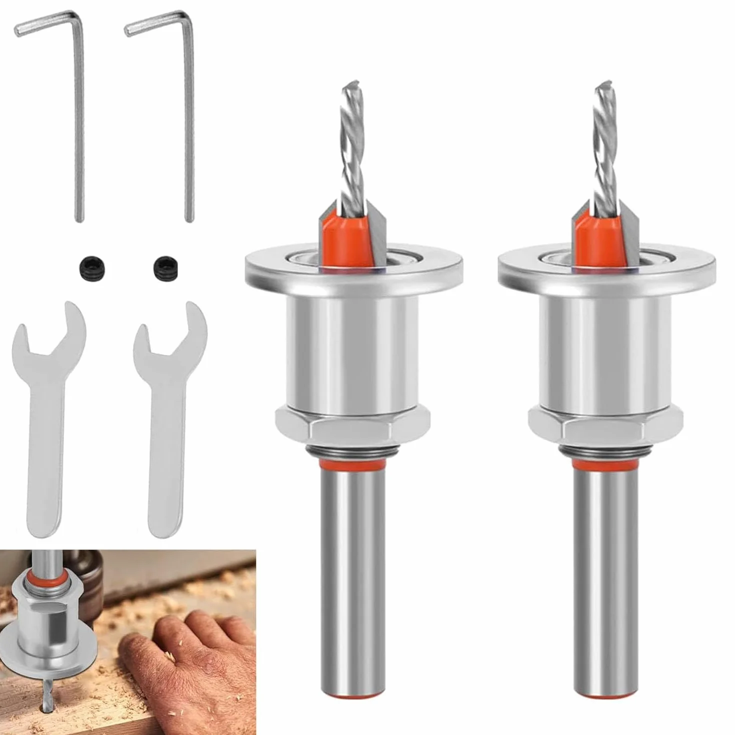 2 x zestaw wierteł stożkowych 8 mm z ogranicznikiem głębokości, wiertło do wiertła 2,8-3,2 mm z kluczem sześciokątnym i śrubami do drewna i tworzywa sztucznego