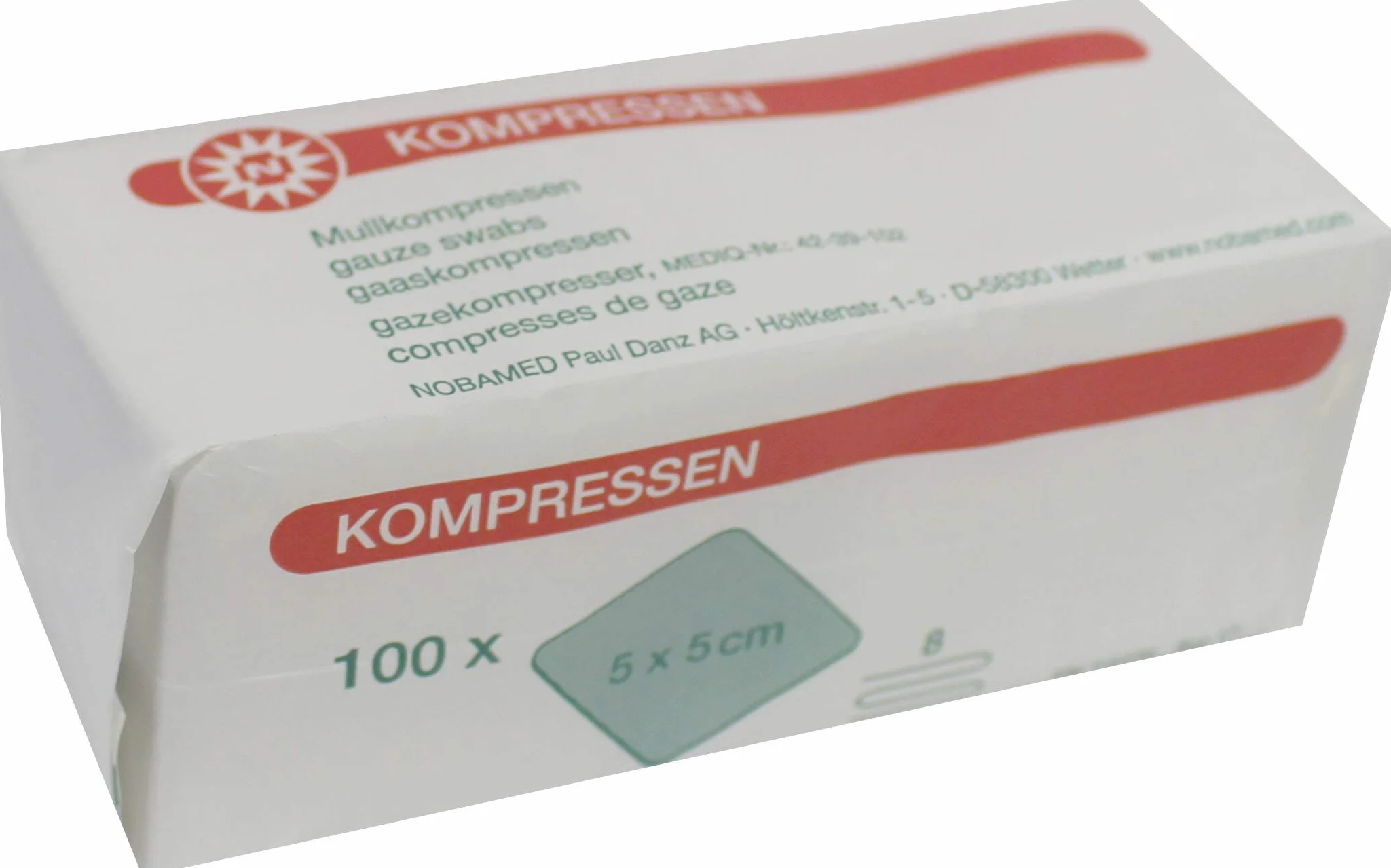 Kompresy 100 sztuk firmy Noba 8-krotne, 5 x 5 cm