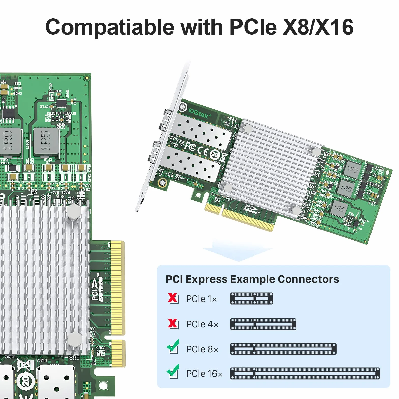 10Gtek® 10Gb PCI-E NIC Network Card, with Broadcom BCM57810S Chipset, Dual SFP+ Port, PCI Express Ethernet LAN Adapter Support Windows Server/Windows/Linux/VMware