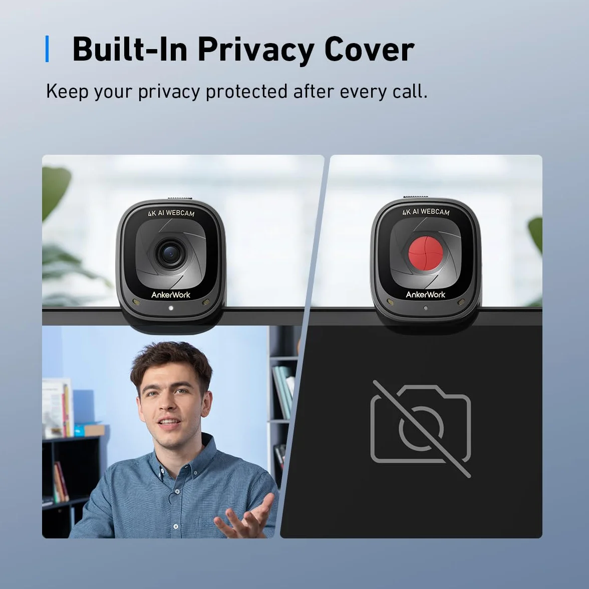 Anker Work C310 Kamera (odnowiona) internetowa 4K, 12 MP, 1080p, 60 FPS, HDR, autofokus AI, kadrowanie AI, mikrofony z redukcją szumów AI, ochroną prywatności i regulowanym FOV