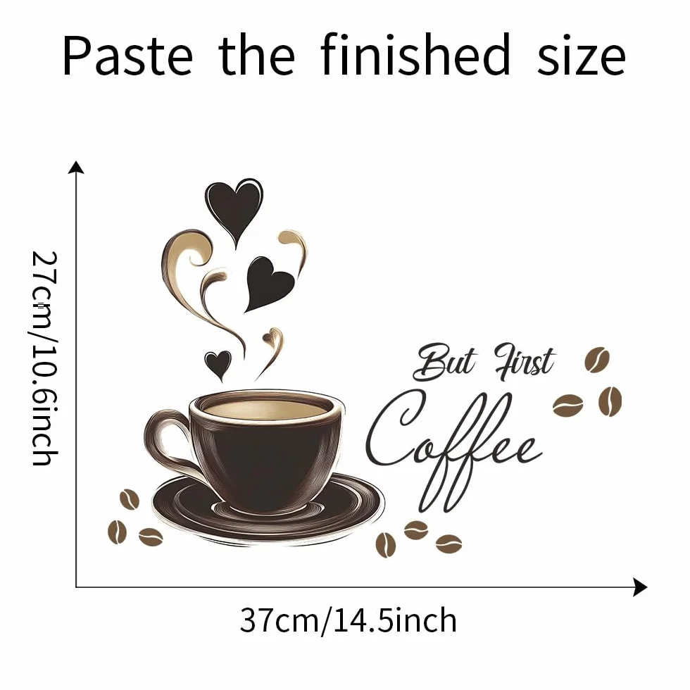 HGDESIGN® Tatuaż ścienny naklejka ścienna kawa czas But First Coffee Sowa Cappuccino Naklejka ścienna Dekoracja ścienna do kuchni jadalni (F)