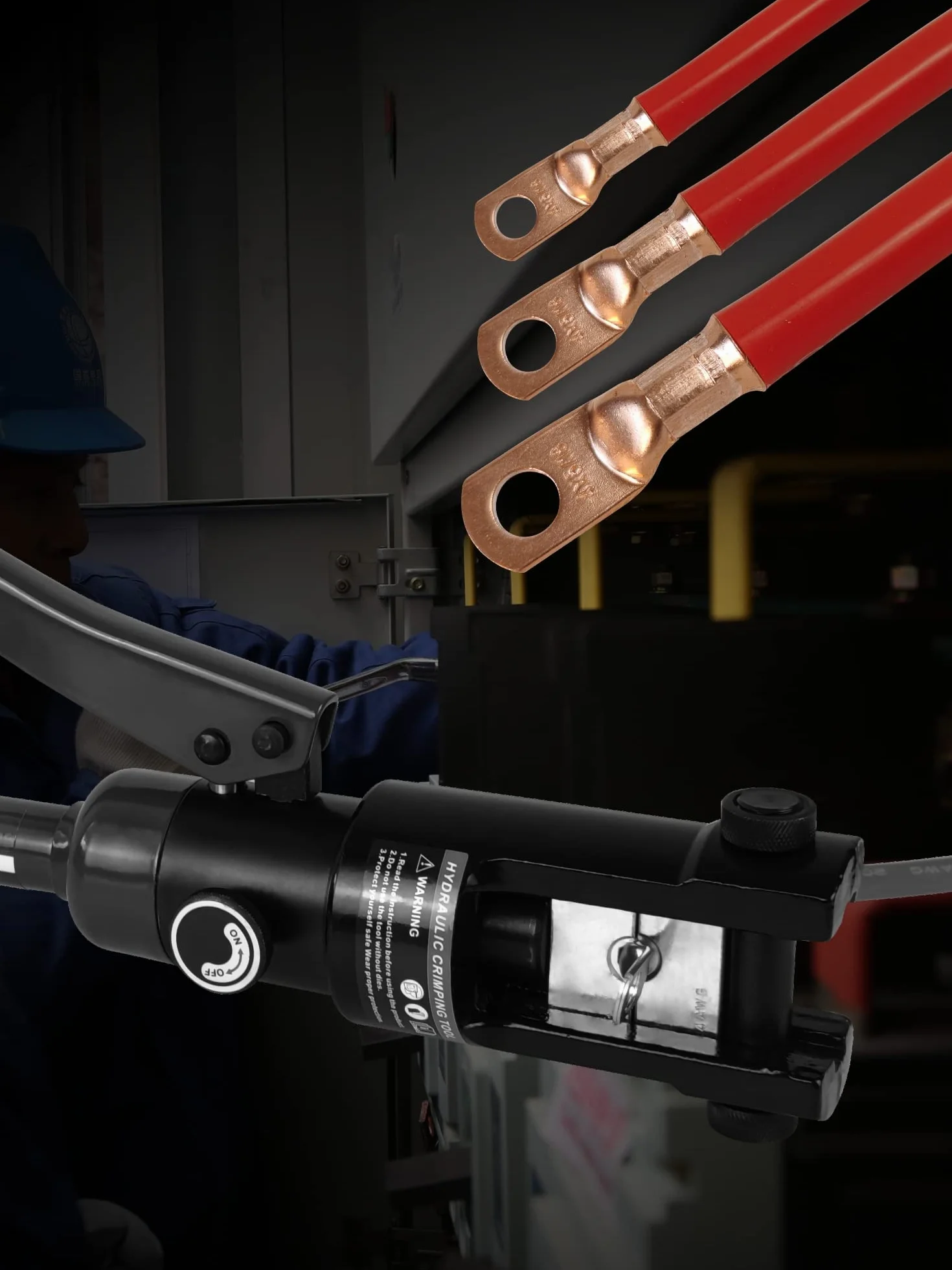 AMZCNC Hydrauliczne szczypce zaciskowe 16 ton z 13 stalowymi końcówkami zaciskowymi, 8-300 mm² – profesjonalny zestaw narzędzi do miedzianych i aluminiowych końcówek kablowych.