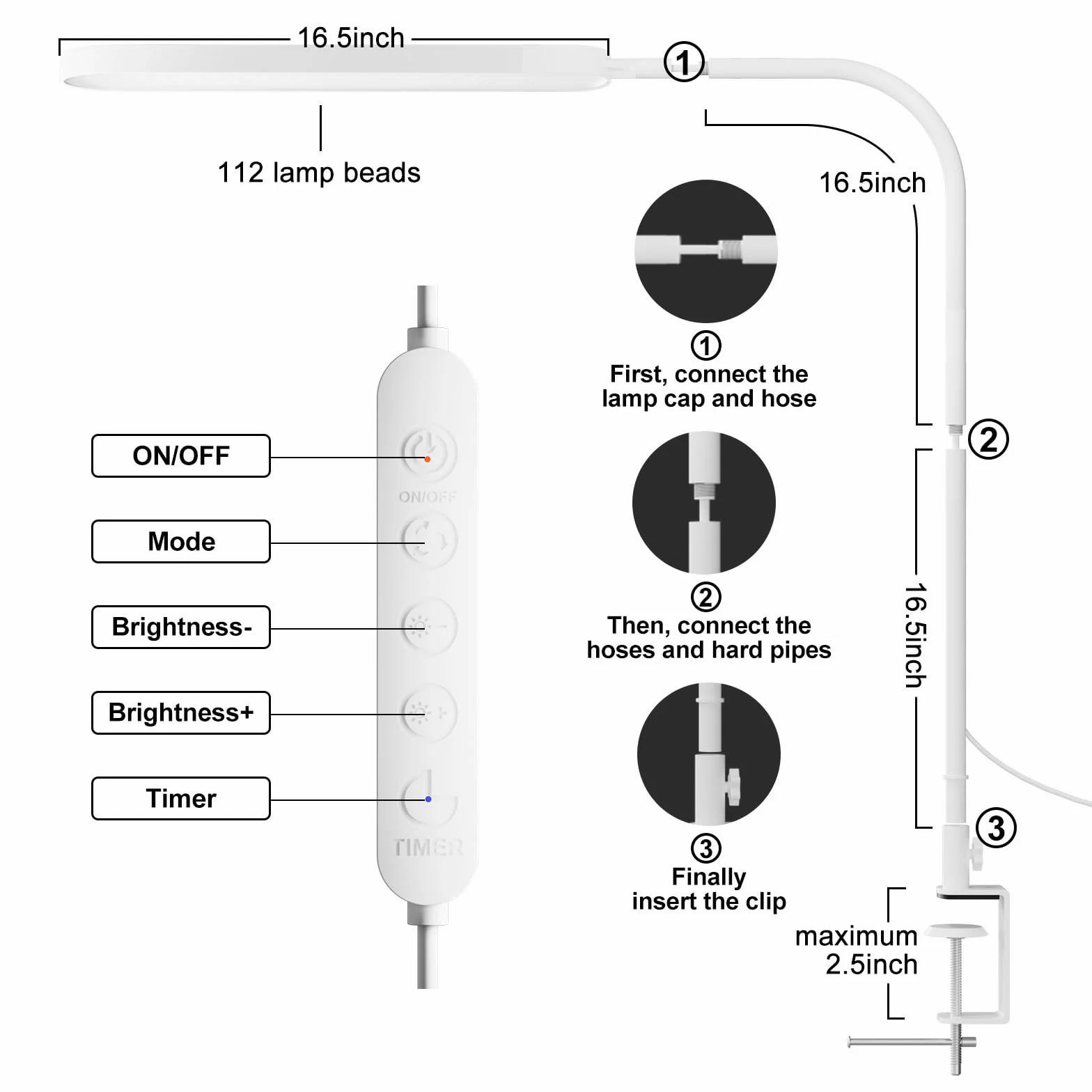 SKYLEO Lampa Biurkowa LED - Lampka Biurkowa 85cm - Sterowanie Dotykowe - 5 Trybów Kolorów X 11 Poziomów Jasności - 1300 lm (112 szt. koralików) - Wyłącznik Czasowy i Funkcja Pamięci - 12W - Biały