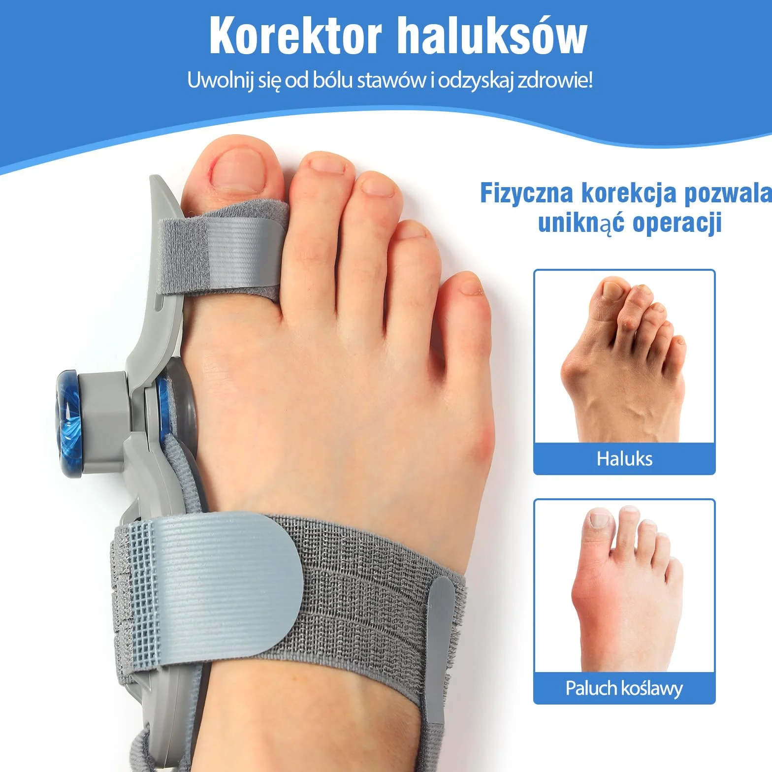 Szyna na haluksy z regulowaną śrubą – korekcja palucha koślawego z miękką poduszką żelową – unisex, uniwersalny rozmiar, pasuje na lewą i prawą stopę (1 szt.)