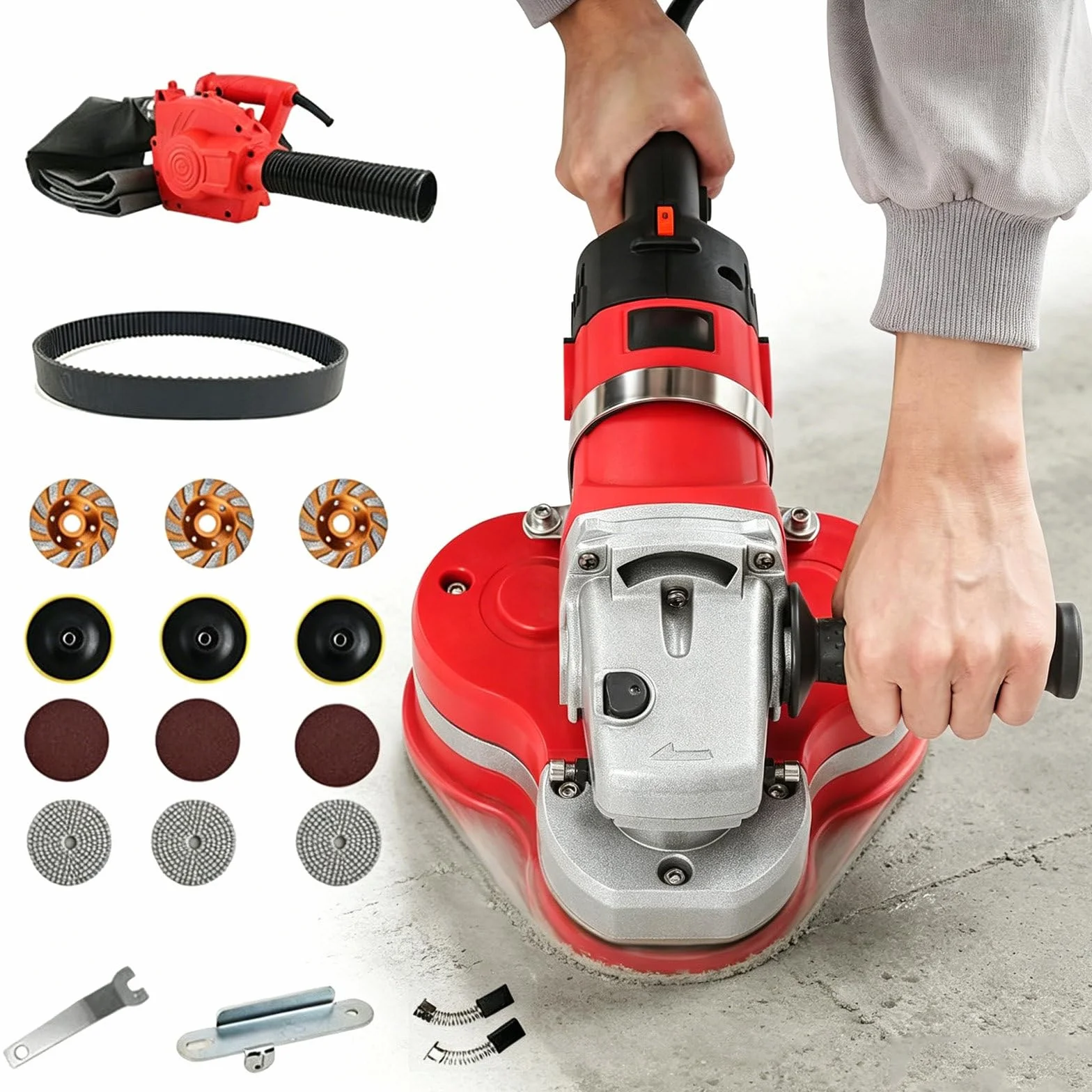 Elektryczna Polerka Diamentowa – Zestaw Szlifierki do Betonu o Mocy 2800 w z 6 Tarczami Diamentowymi; do Cementu, Marmuru, Posadzek Epoksydowych oraz Polerowania Skał +Vacuum-cleaner