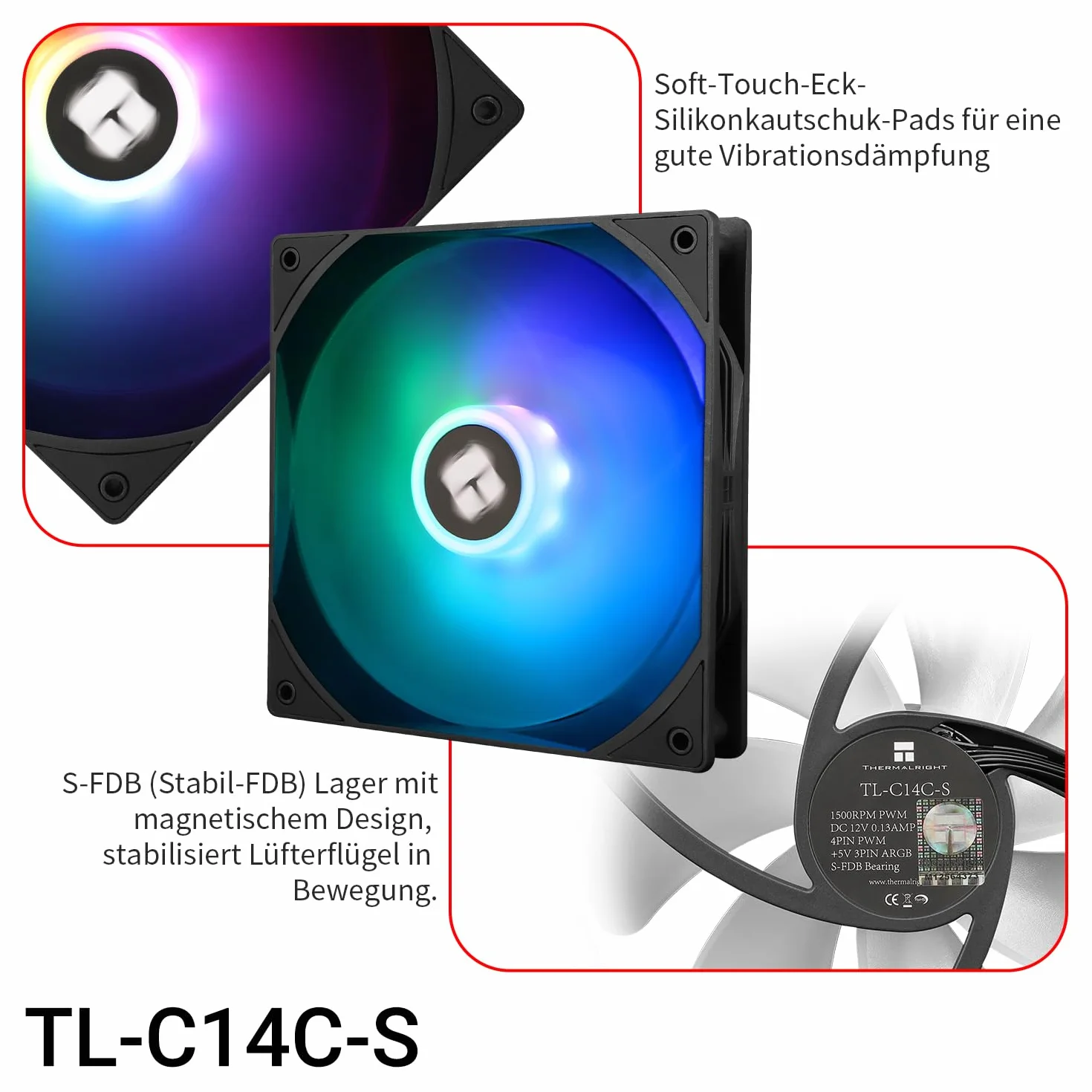 Thermalright TL-C14C-S 140 mm wentylator CPU PWM 1500 RPM Silent Cooling ARGB LED czarny