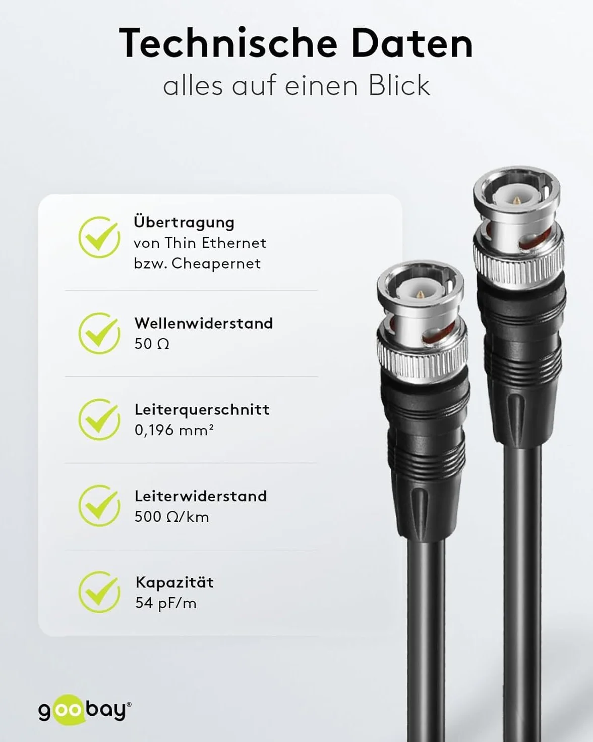 goobay Kabel BNC 1 m RG58 koncentryczny 50 omów antenowy z wtyczką BNC