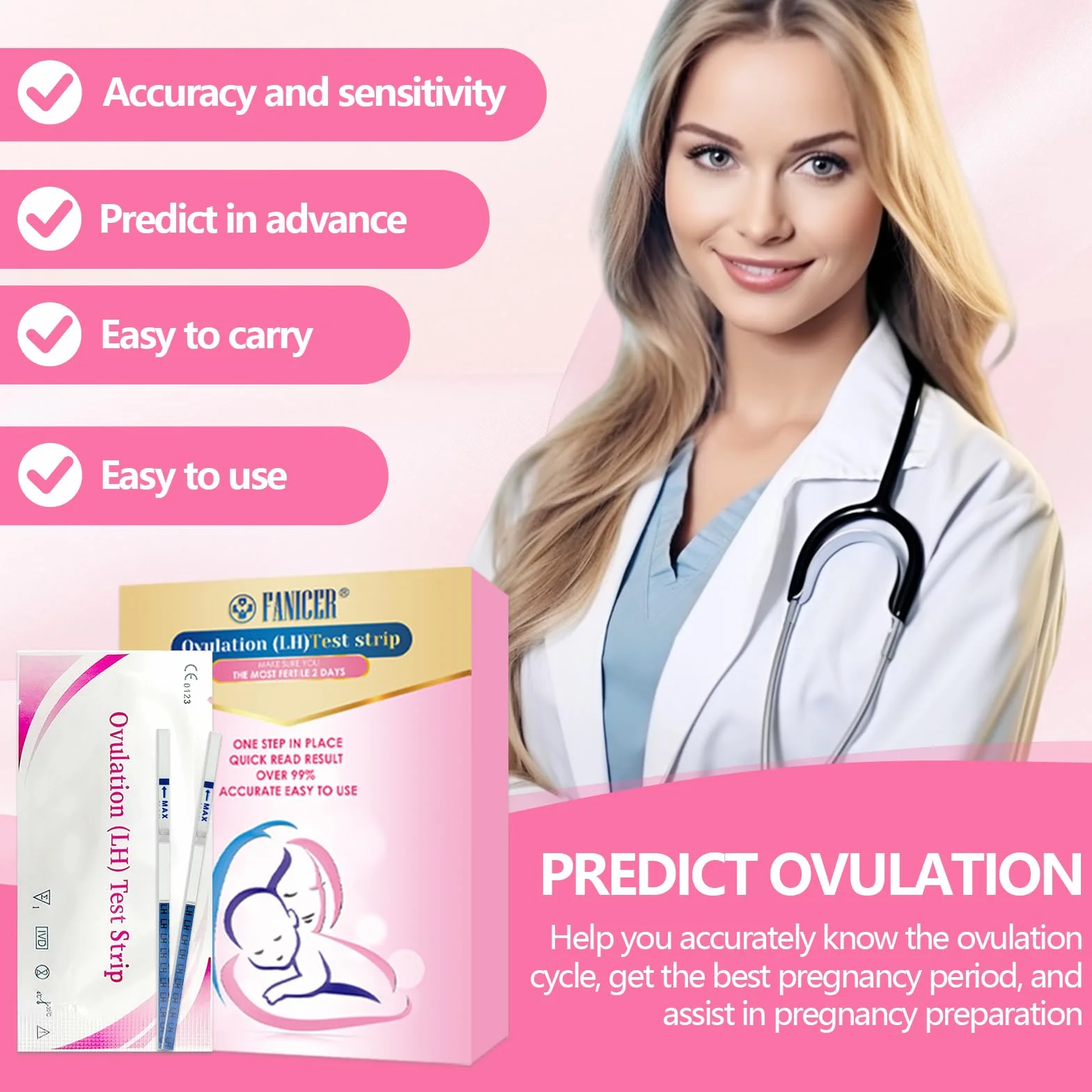 40 sztuk pasków do testu owulacji, test owulacji, test owulacji, wrażliwe testy owulacyjne, test płodności dla kobiet, optymalna czułość 25 miu/ml, szybkie i dokładne wyniki