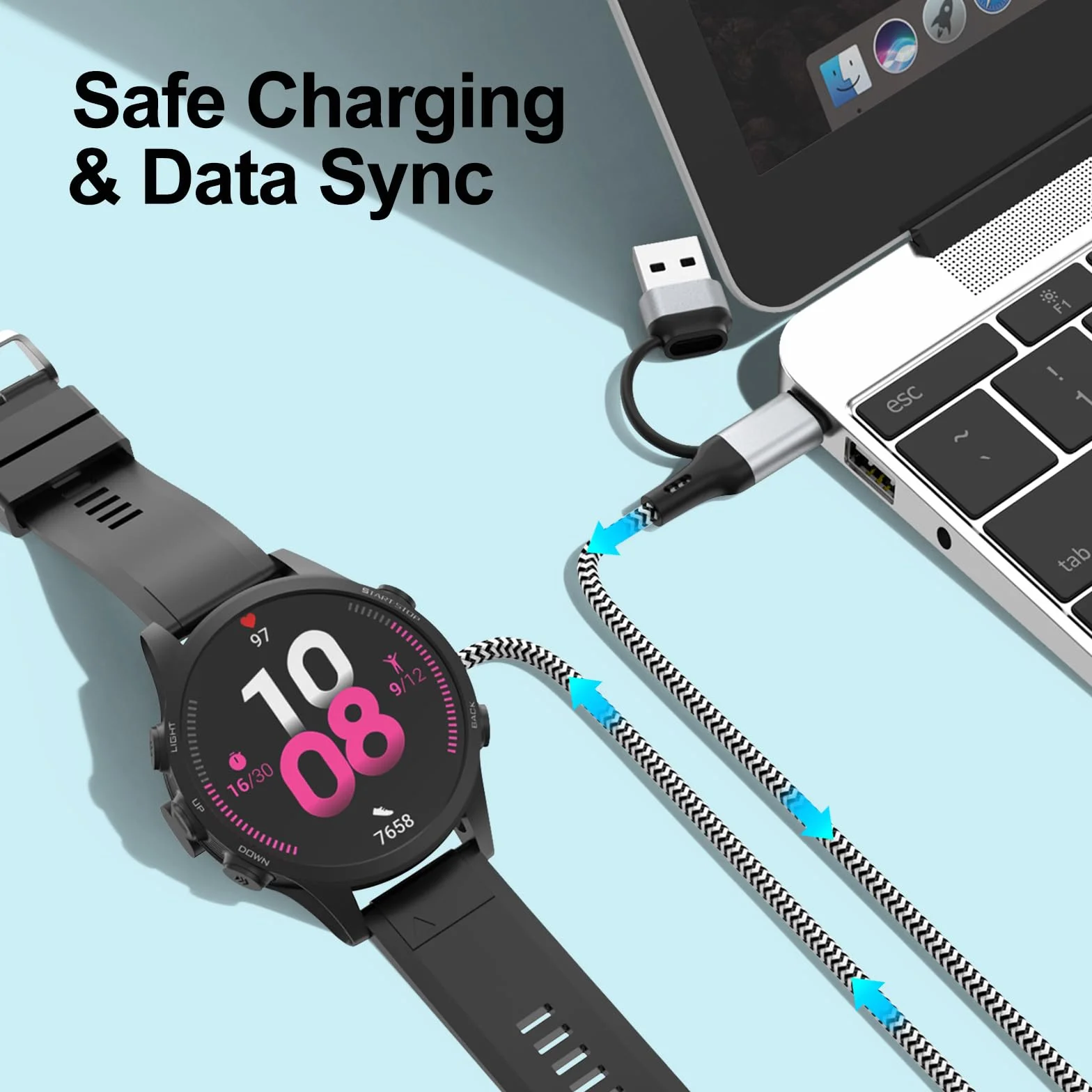 Adapter USB C do zegarka Garmin, kabel ładujący do Fenix 8 E 7 7X 7S Sapphire Solar, Forerunner 970 965 955 570 265 255 165 55 45, Vivoactive 6 5 4 Czarny/Biały