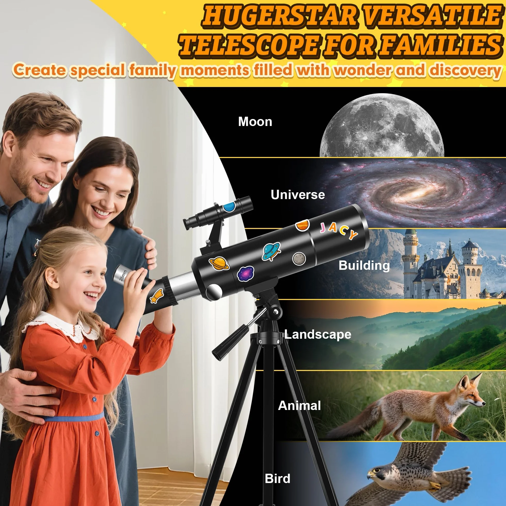 Teleskop, profesjonalny teleskop astronomiczny dla dorosłych, 80/500mm astronomiczny teleskop refrakcyjny dla dzieci i początkujących z statywem, adapterem do telefonu – idealny do