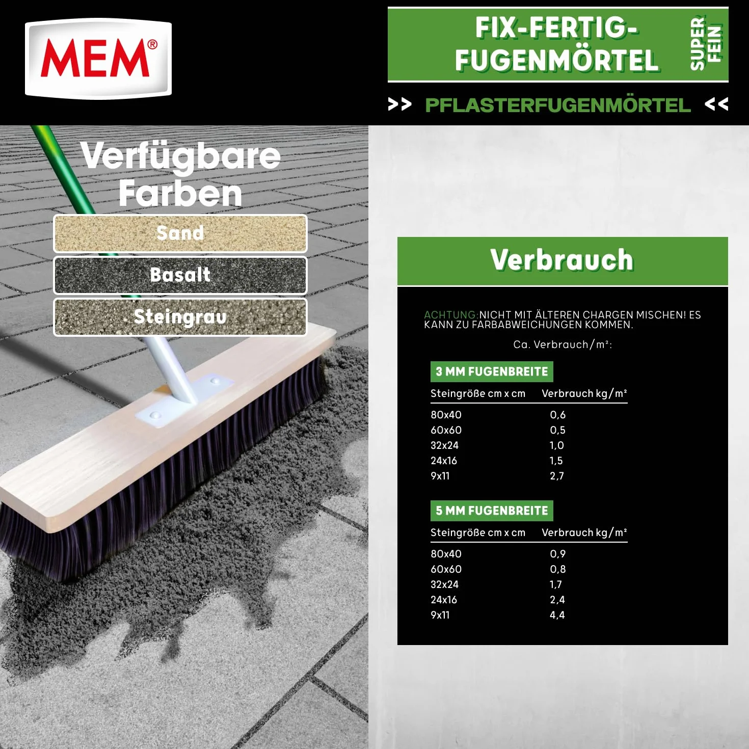 MEM Fix-Fertig, drobna zaprawa do fug – 20 kg – gotowa do użycia zaprawa do szczelnych fug od 3 mm – odporna na mróz i warunki atmosferyczne – do kamienia naturalnego, betonu, klinkieru i ceramiki