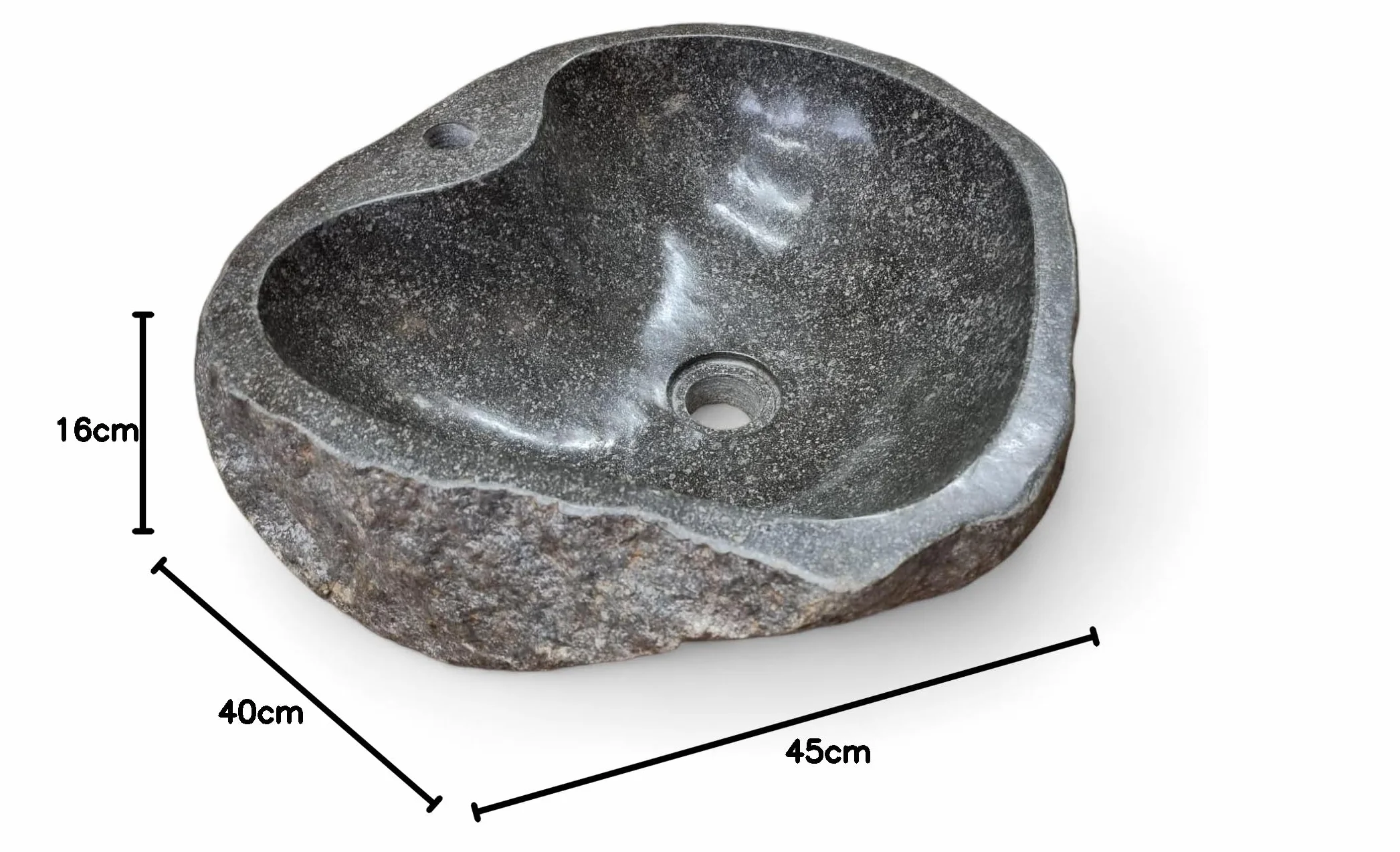 Umywalka Nablatowa z Kamienia Rzecznego 40-45 cm - Naturalna, z Litego Kamienia, z Otworem na Armaturę