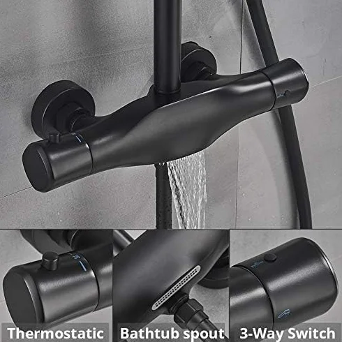 Bateria Termostatyczna Do Łazienki, Prysznicowa, Czarna, Deszczownica, Bateria Ścienna Do Wanny, Prysznic, Zestaw Prysznicowy, Termostatyczny, Czarny A, Termostatyczny,Thermostatic Black a-A