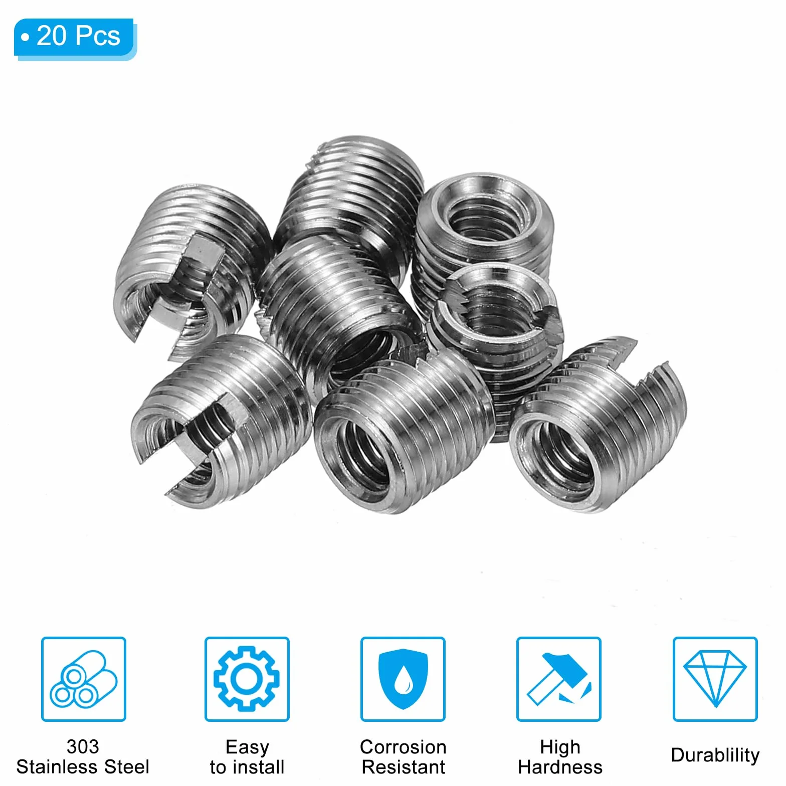 PATIKIL Wkładka z gwintem samogwintującym, 20 szt. M3 x M5 x 5 mm, wkładki gwintowane 303 ze stali nierdzewnej, adapter z gwintem redukcyjnym, śruba rowkowa, naprawa wkładek