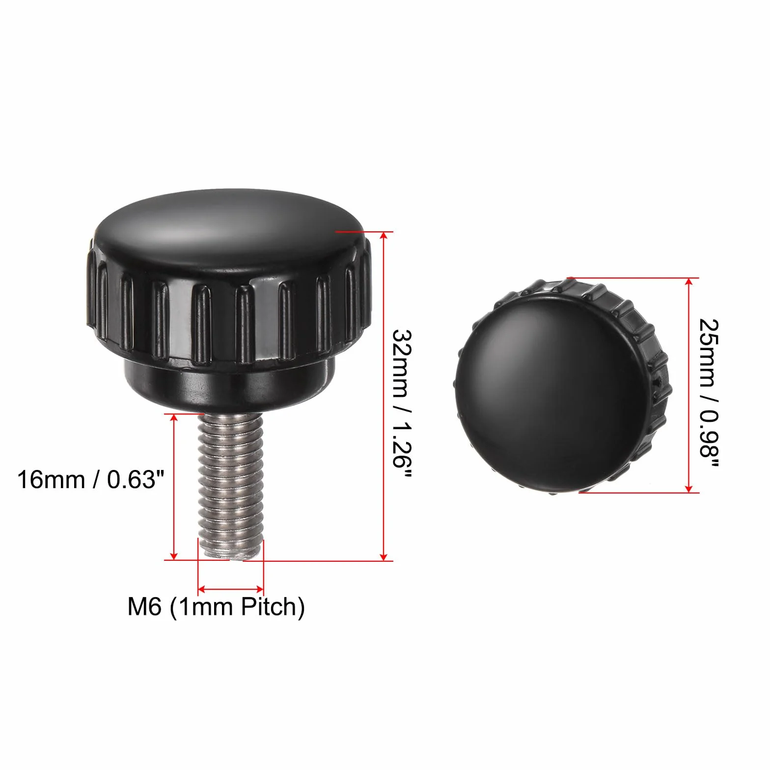 QUARKZMAN 4 sztuki śrub radełkowanych z gwintem M6 x 16 mm x 25 mm śruba z łbem okrągłym ze stali nierdzewnej 304 bolce z uchwytem okrągłym, guziki zaciskowe 25 mm, śruby kciukowe, śruba napinająca do