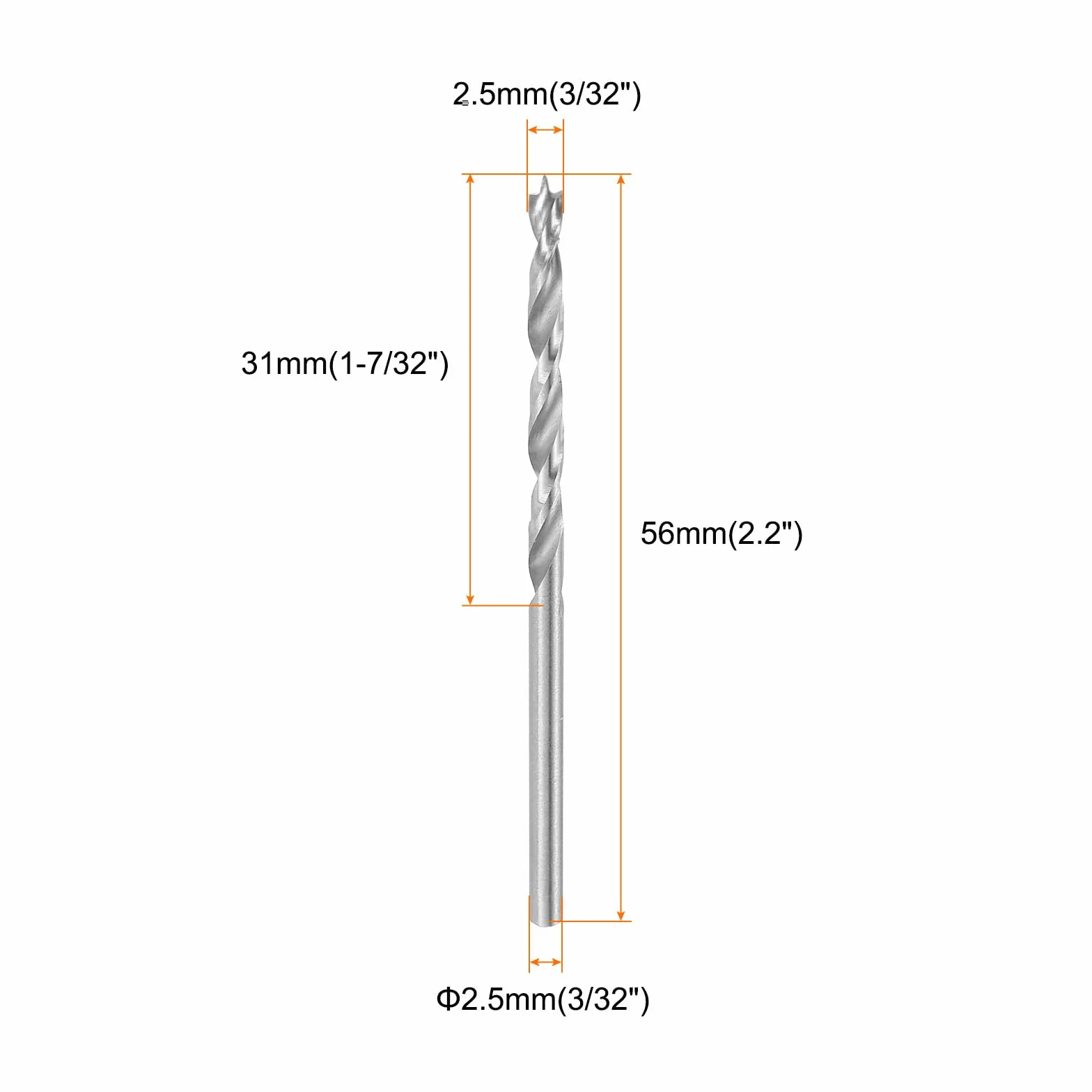 QUARKZMAN Bity do wierteł Brad Point 2,5 mm (3/32") od pręta prostokątnego wiertła spiralne metryczne Brad Point do stolarki, drewna, tworzywa sztucznego, gumy