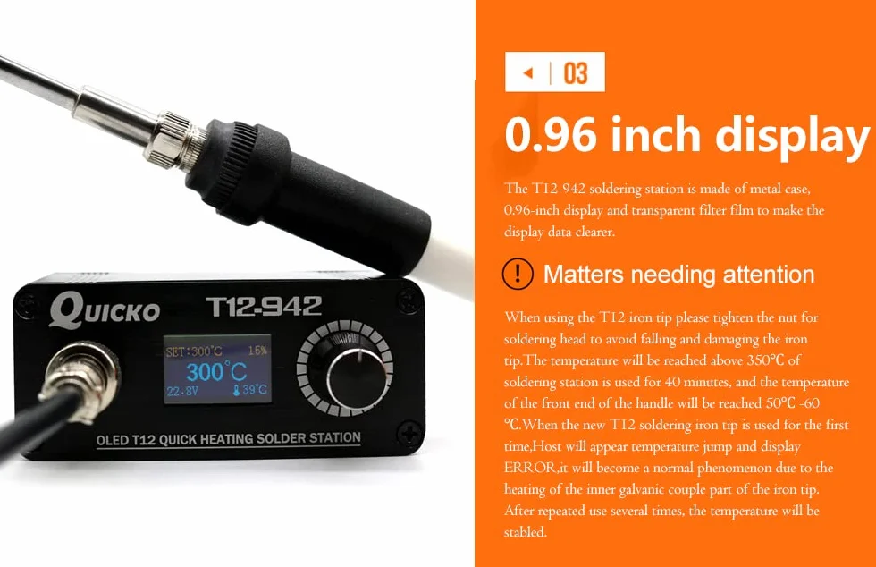 QUICKO DC24V T12-942 lutownica cyfrowa stacja lutownicza regulowana temperatura automatyczne usypianie / automatyczne wyłączanie / wzmocnienie jednym przyciskiem w zestawie z końcówką lutowniczą (SET5