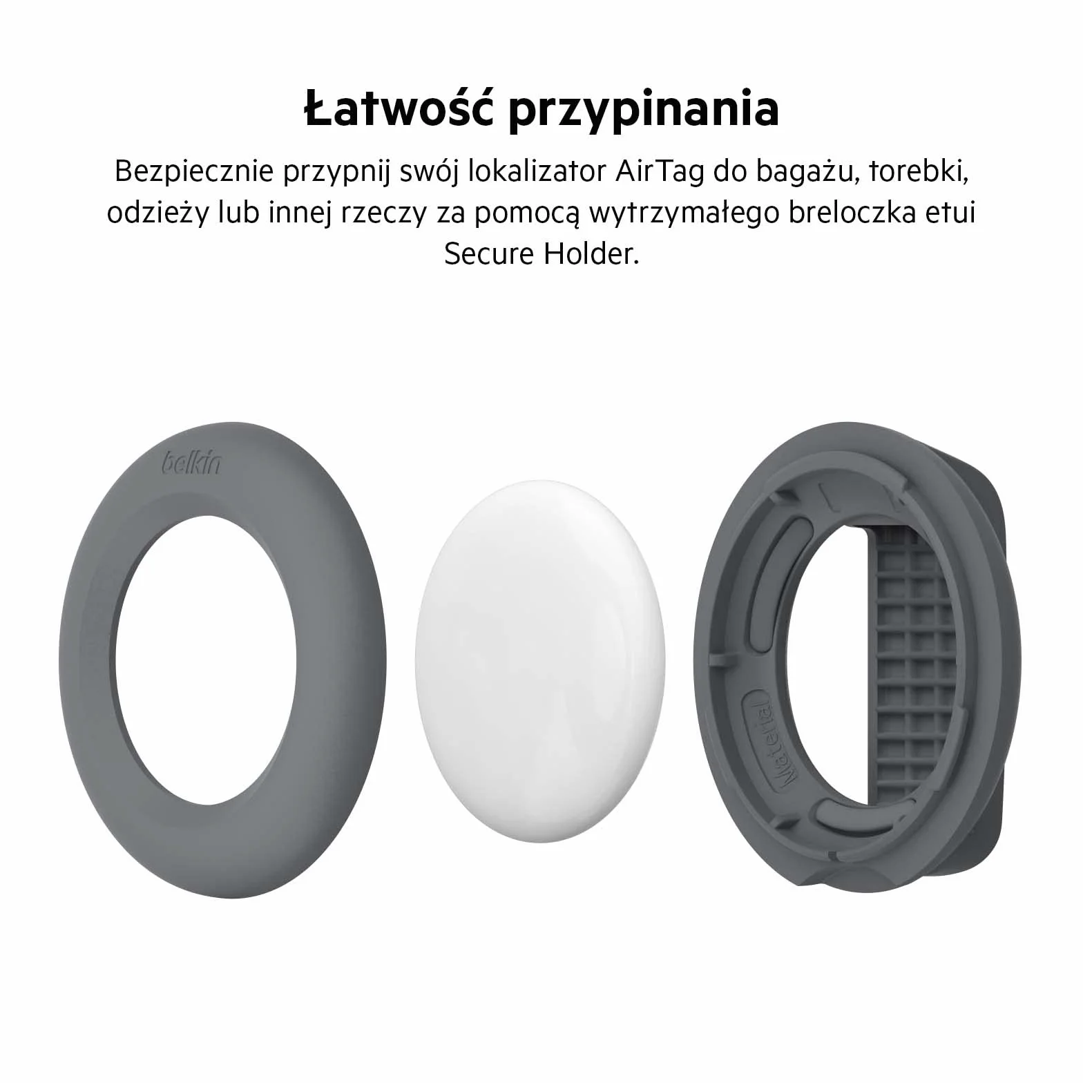 Belkin Etui Secure Holder do Apple AirTag z klipsem i brelokiem, odporne na zarysowania, ciemnoszary