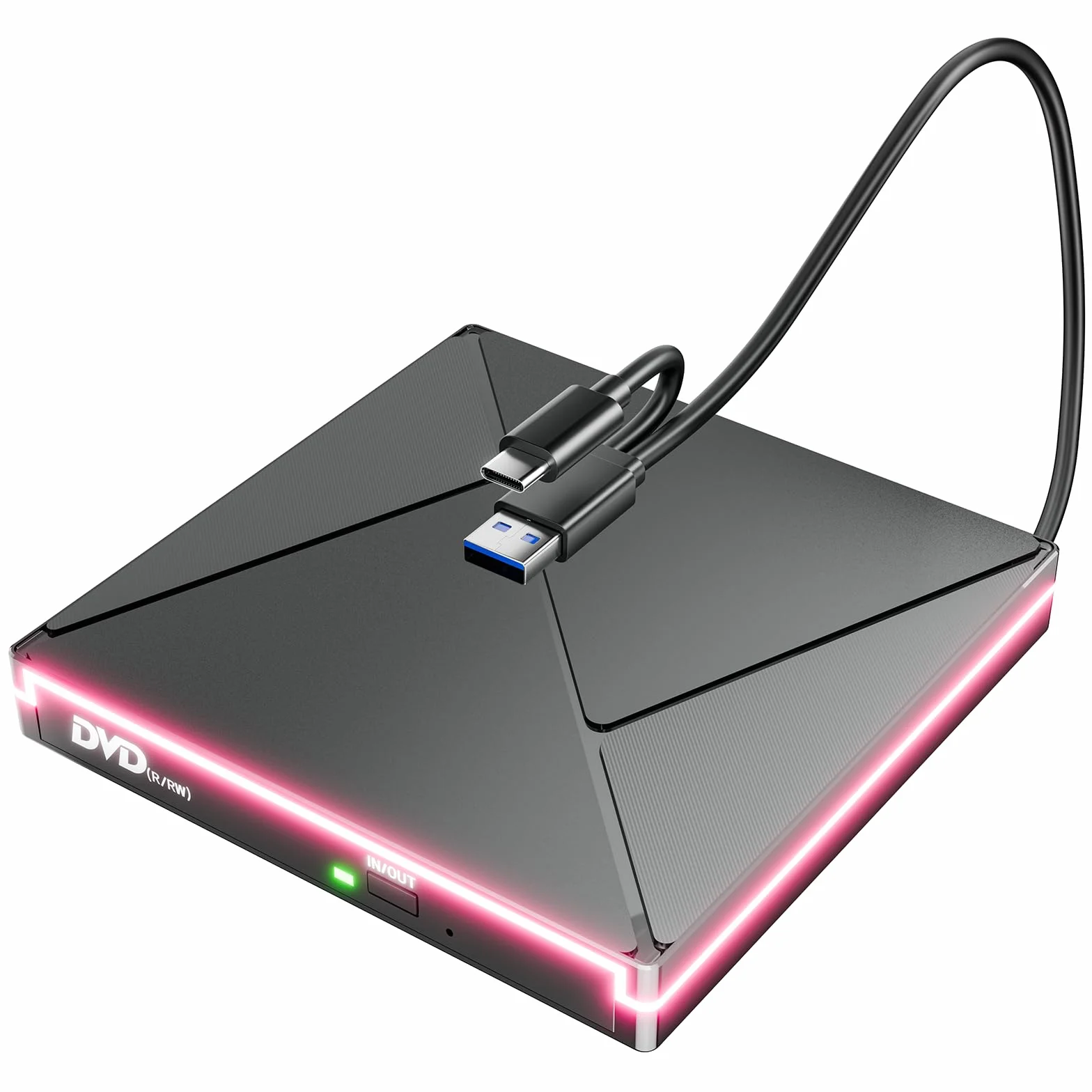 Zewnętrzny napęd CD/DVD USB 3.0 USB C z RGB do Mac i Windows