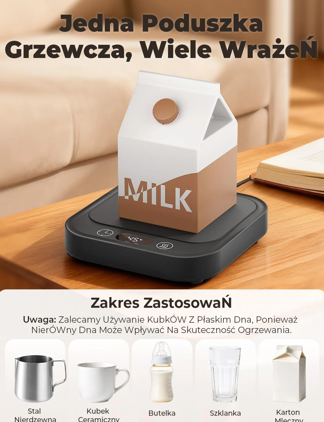 Inteligentny Podgrzewacz do Kubka z 4 Poziomami Kontroli Temperatury do Kawy, Mleka, Kakao
