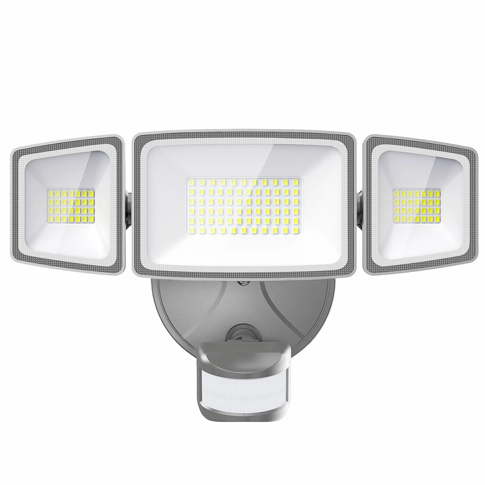 Onforu Reflektor LED z czujnikiem ruchu, zewnętrzny, 50 W, 5000 lm, z 3 regulowanymi głowicami, 5000 K, zimna biel, IP65, wodoszczelny, do garażu, ogrodu, na podwórko