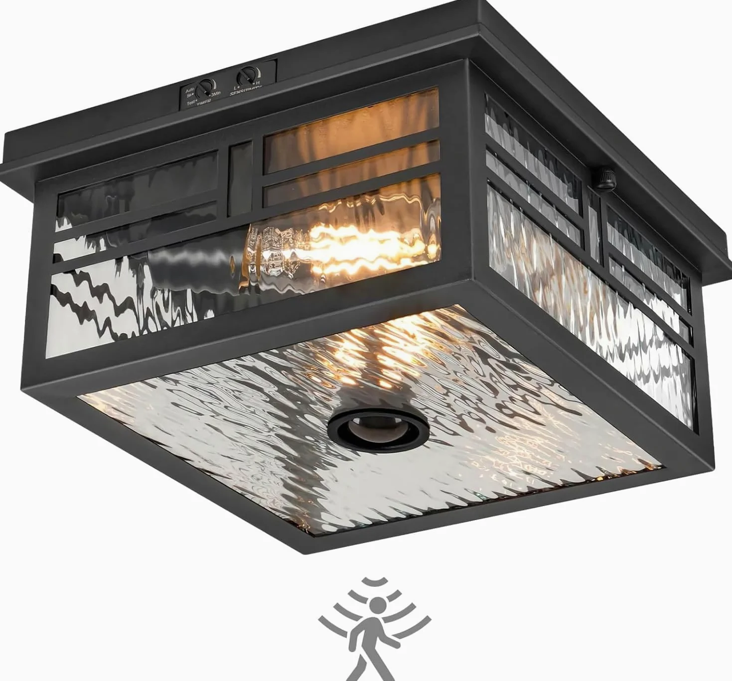 Zewnętrzna lampa sufitowa z mechanizmem ruchu, szklana lampa sufitowa E27, ponadczasowa konstrukcja przemysłowa, wodoodporna IP65, czarna oprawa sufitowa do drzwi wejściowych, balkonu, tarasu