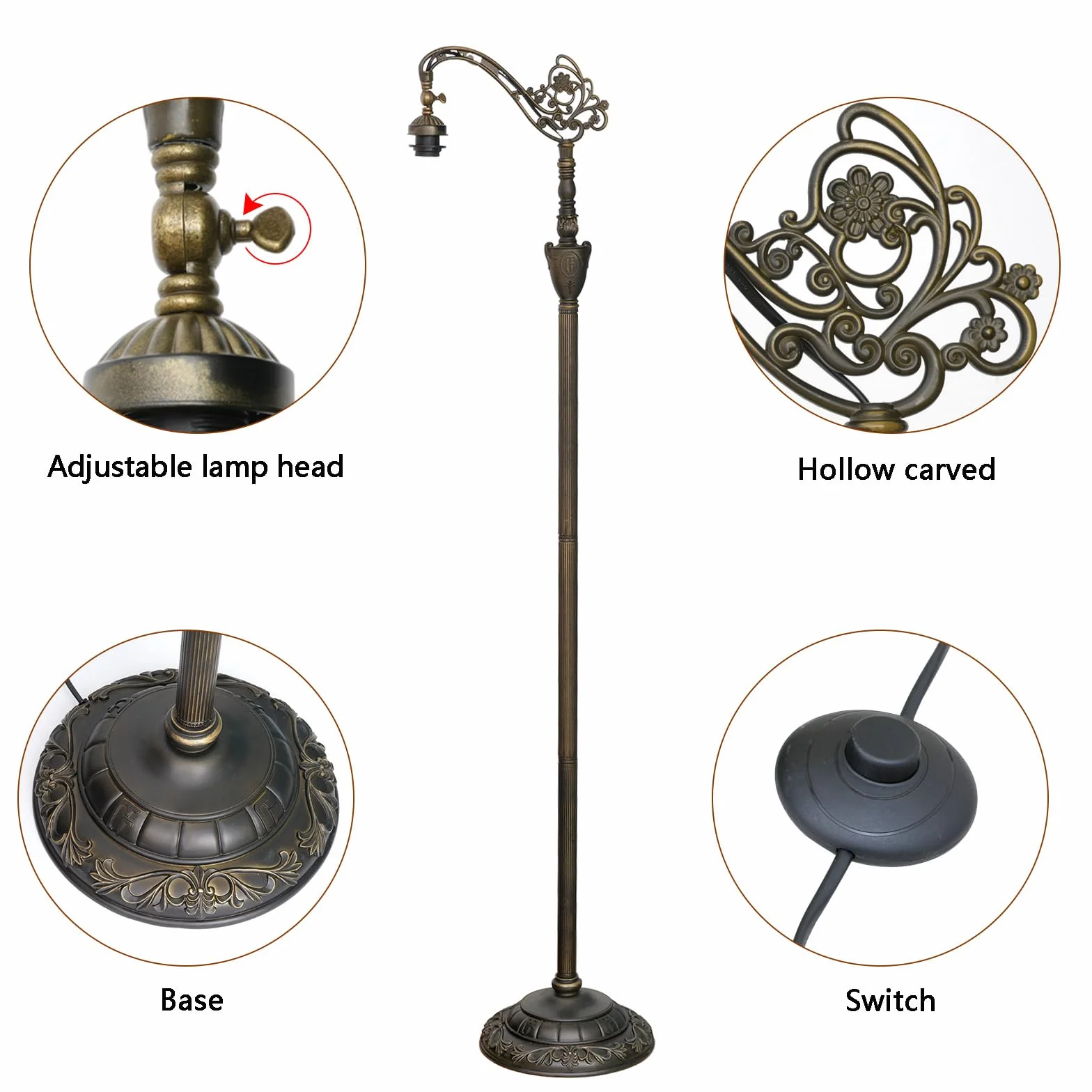 Tiffany Lampa stojąca z regulacją kąta witrażowego klosz w stylu rustykalnym z łabędzią szyją Lampa podłogowa Tiffany Style Stojąca lampa narożna 63 cale do domu salonu sypialni